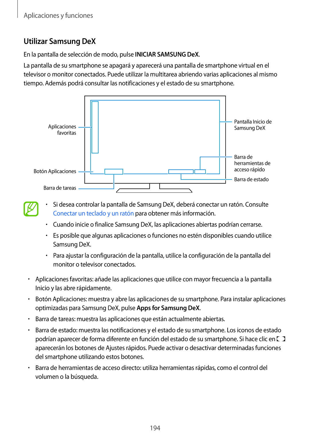 Samsung SM-N950FZKAPHE, SM-N950FZKDPHE, SM-N950FZDDPHE, SM-N950FZDAPHE manual Utilizar Samsung DeX 