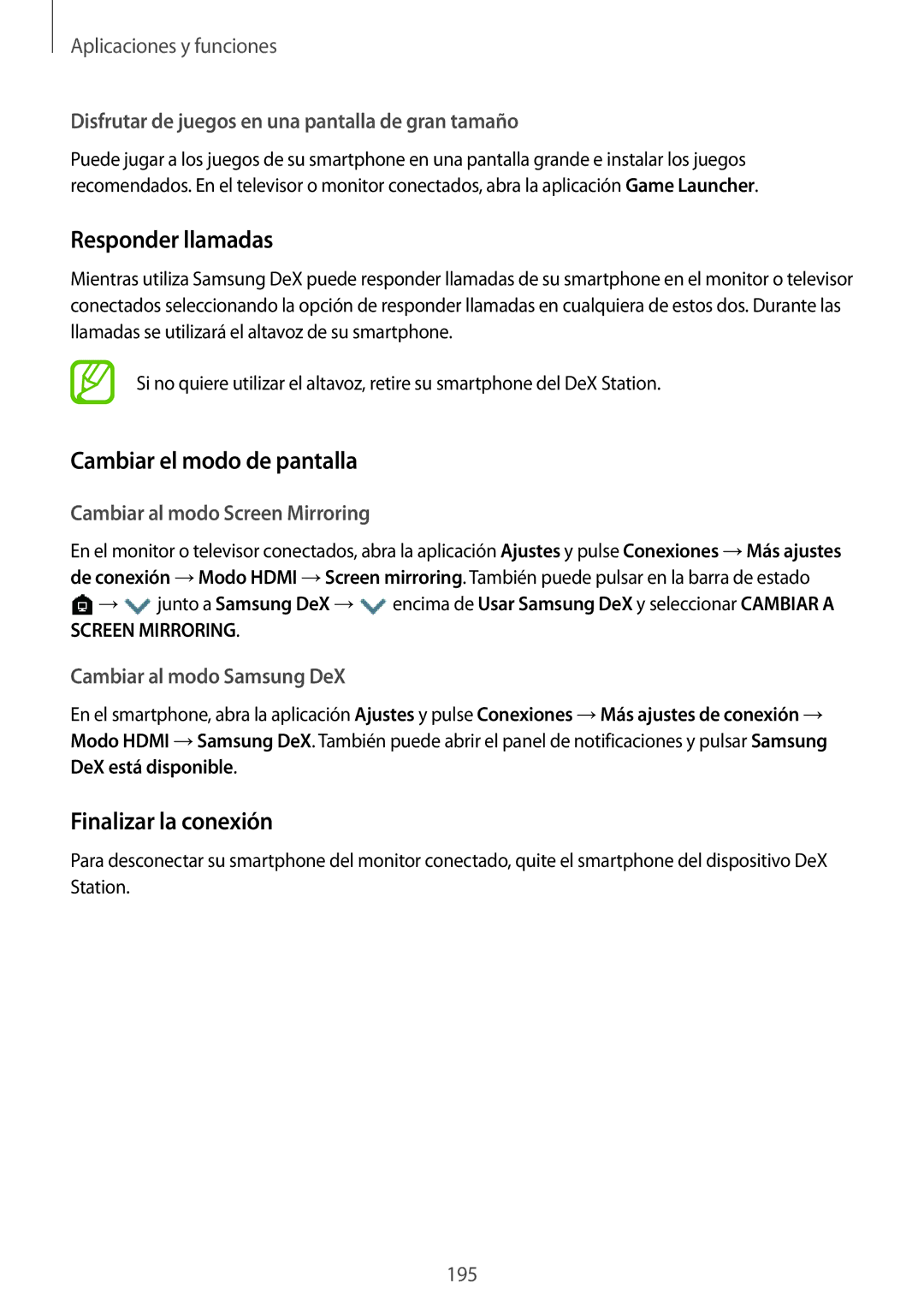 Samsung SM-N950FZDAPHE, SM-N950FZKDPHE manual Responder llamadas, Cambiar el modo de pantalla, Finalizar la conexión 