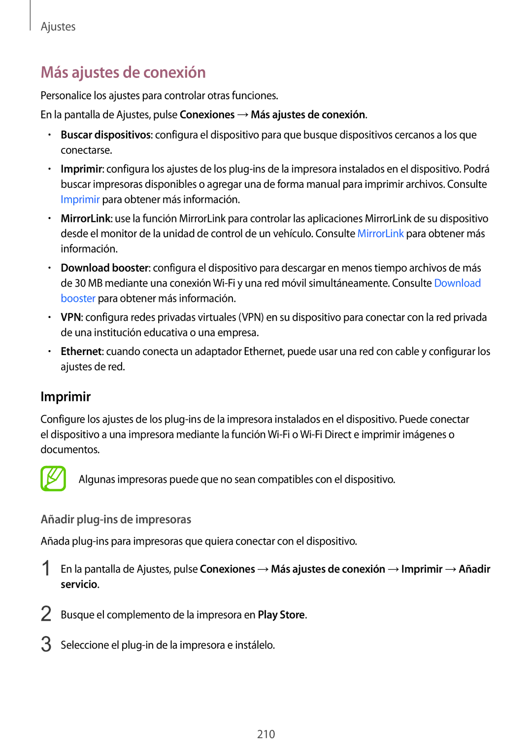 Samsung SM-N950FZKAPHE, SM-N950FZKDPHE, SM-N950FZDDPHE Más ajustes de conexión, Imprimir, Añadir plug-ins de impresoras 
