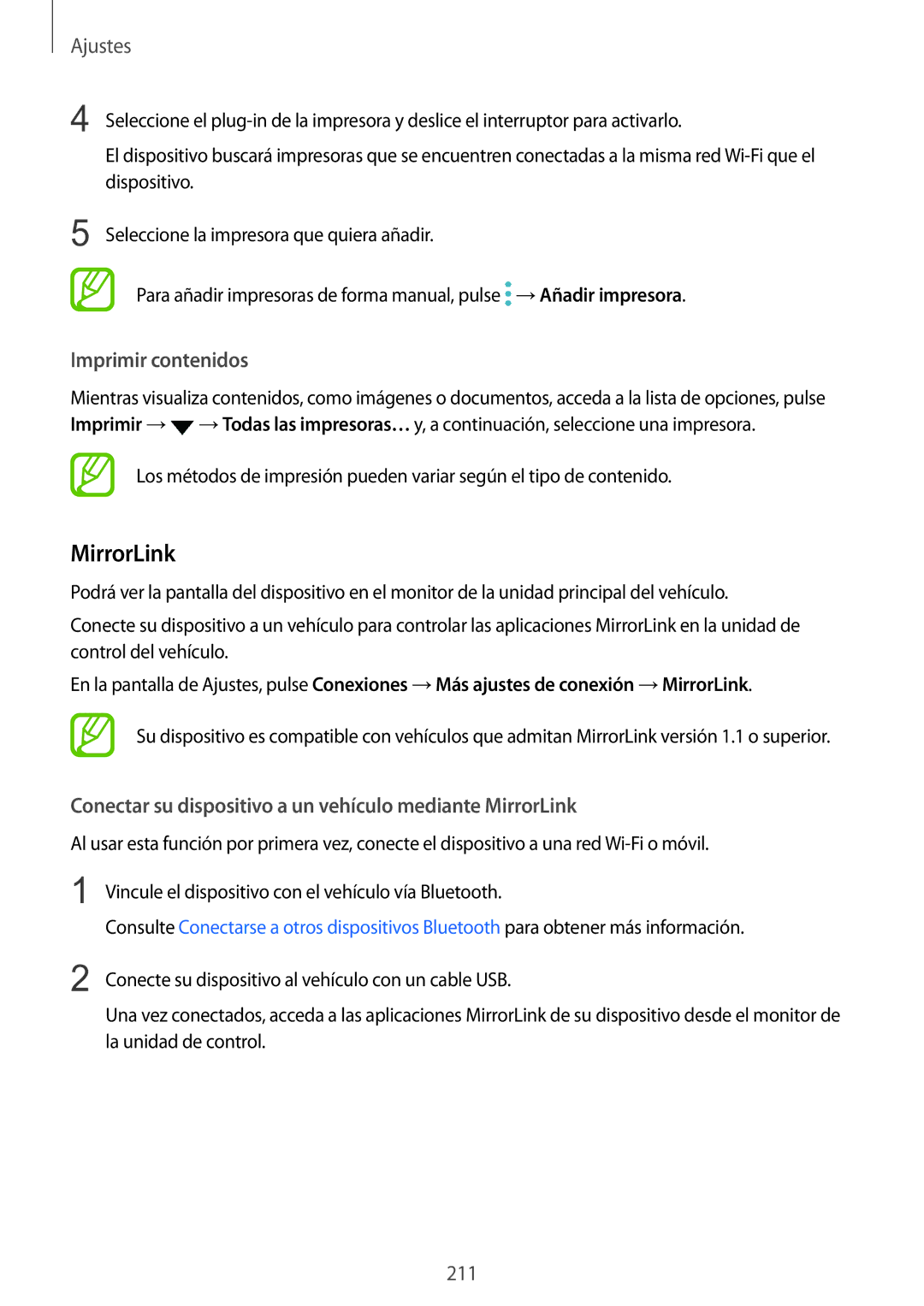 Samsung SM-N950FZDAPHE, SM-N950FZKDPHE Imprimir contenidos, Conectar su dispositivo a un vehículo mediante MirrorLink 