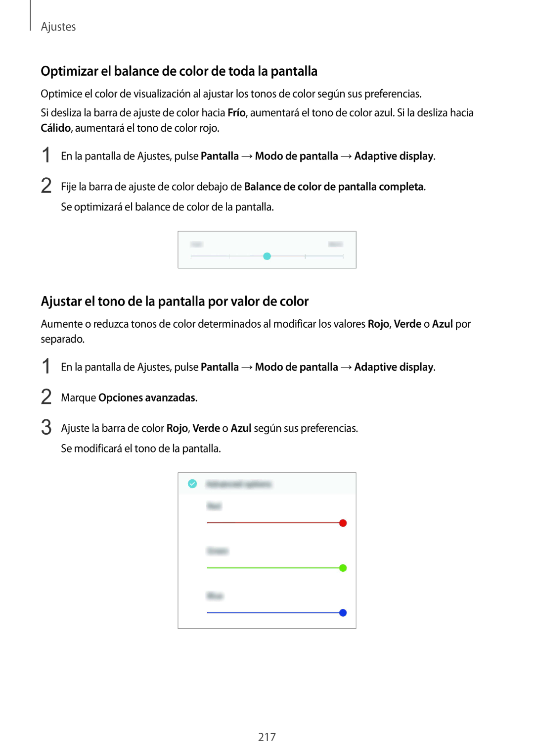 Samsung SM-N950FZDDPHE, SM-N950FZKDPHE, SM-N950FZKAPHE, SM-N950FZDAPHE Optimizar el balance de color de toda la pantalla 