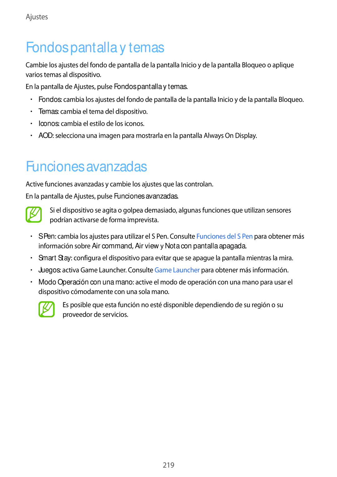 Samsung SM-N950FZDAPHE, SM-N950FZKDPHE, SM-N950FZDDPHE, SM-N950FZKAPHE manual Fondos pantalla y temas, Funciones avanzadas 