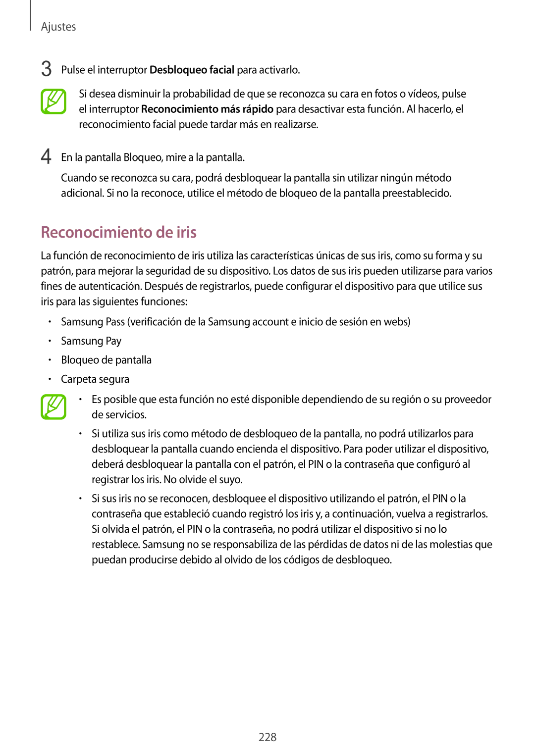 Samsung SM-N950FZKDPHE, SM-N950FZDDPHE, SM-N950FZKAPHE, SM-N950FZDAPHE manual Reconocimiento de iris 