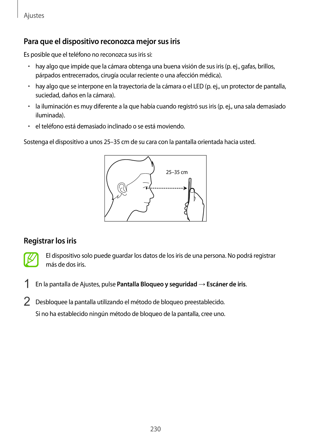 Samsung SM-N950FZKAPHE, SM-N950FZKDPHE, SM-N950FZDDPHE Para que el dispositivo reconozca mejor sus iris, Registrar los iris 