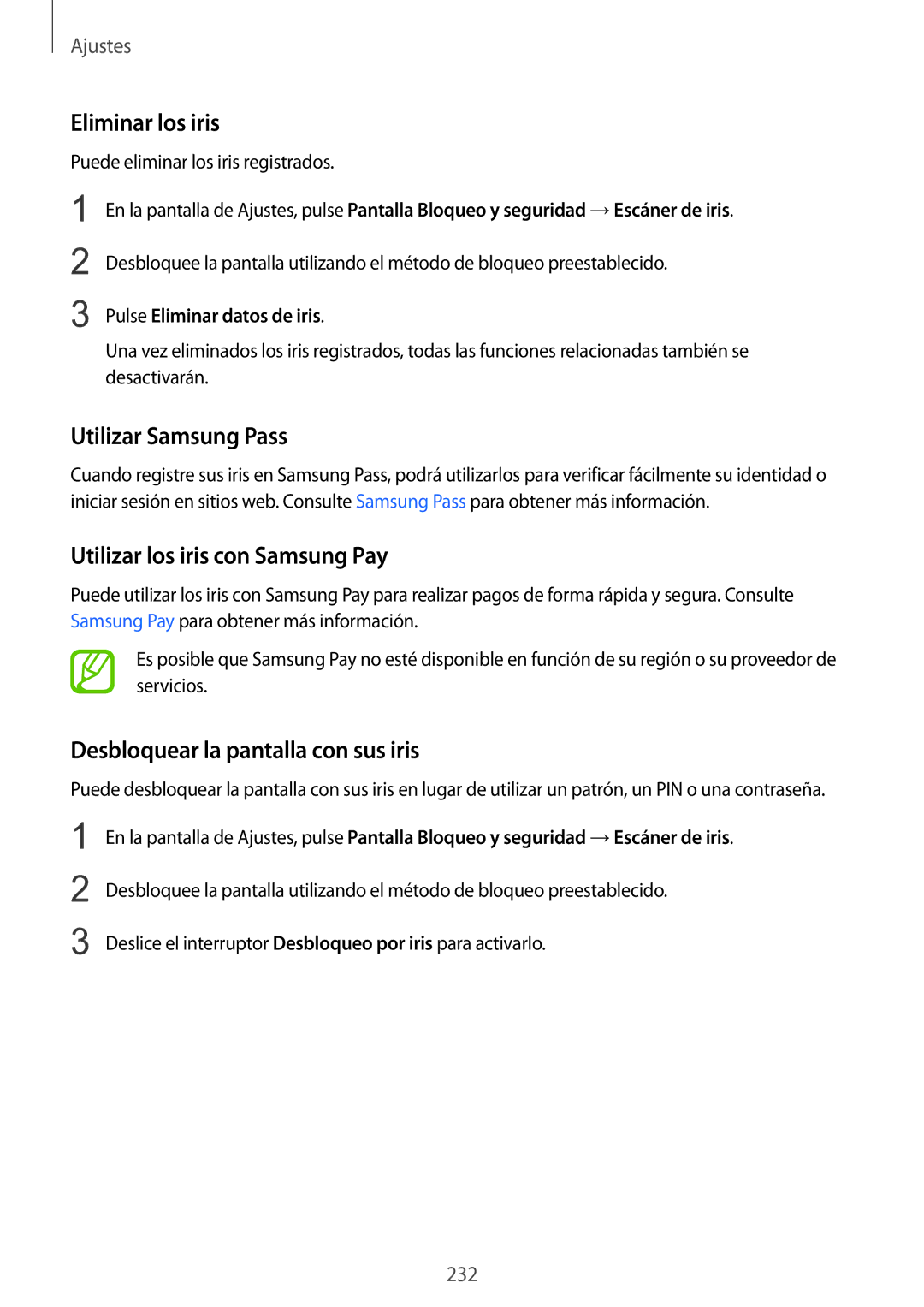 Samsung SM-N950FZKDPHE, SM-N950FZDDPHE manual Eliminar los iris, Utilizar Samsung Pass, Utilizar los iris con Samsung Pay 