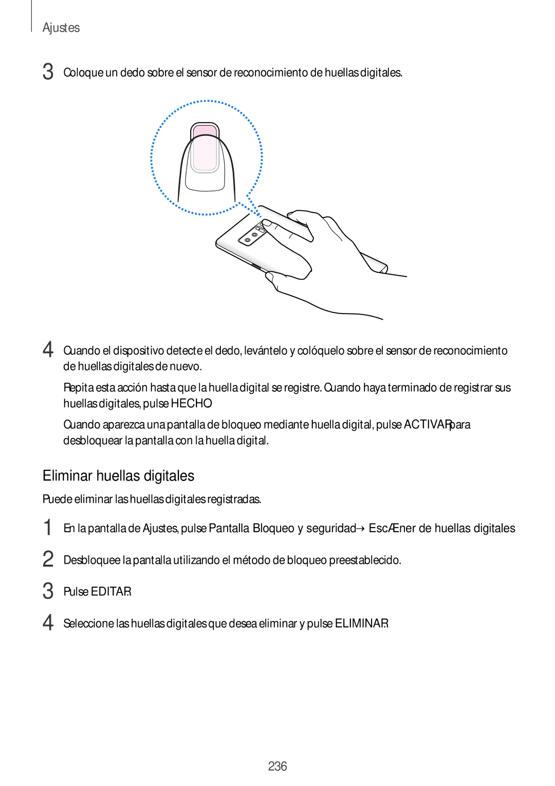 Samsung SM-N950FZKDPHE, SM-N950FZDDPHE manual Eliminar huellas digitales, Puede eliminar las huellas digitales registradas 