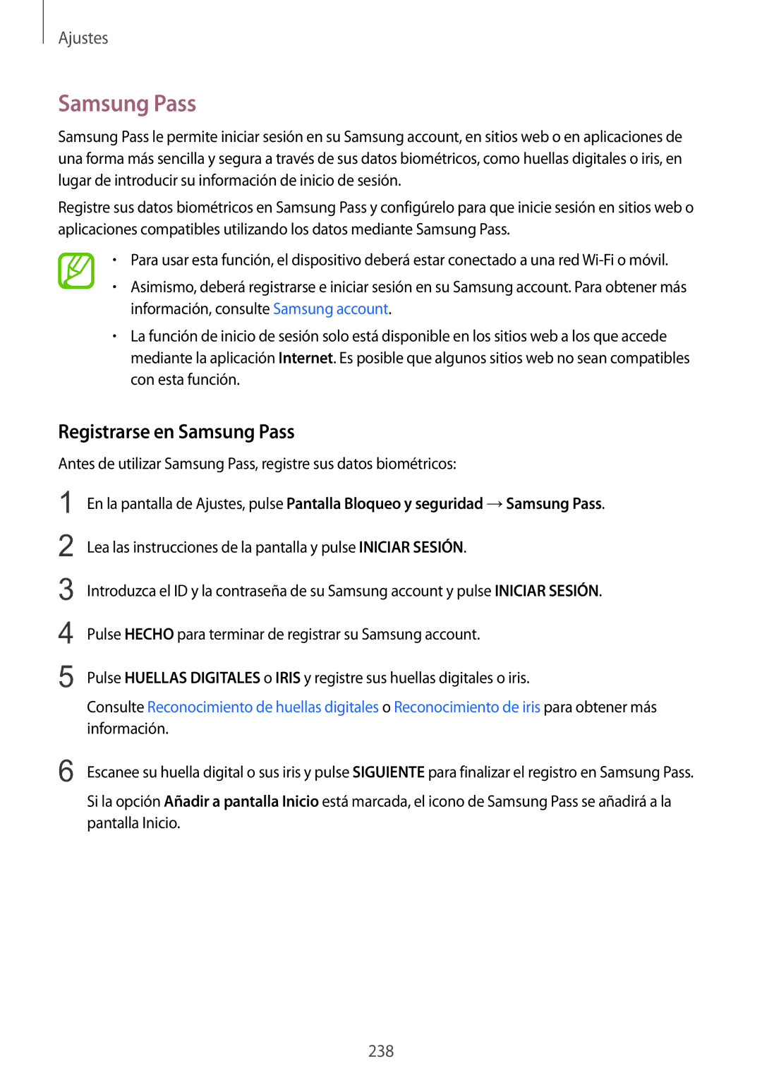 Samsung SM-N950FZKAPHE, SM-N950FZKDPHE, SM-N950FZDDPHE, SM-N950FZDAPHE manual Registrarse en Samsung Pass 