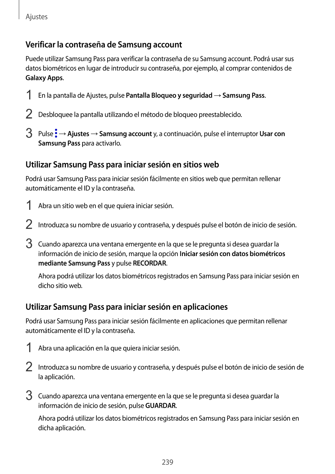 Samsung SM-N950FZDAPHE Verificar la contraseña de Samsung account, Utilizar Samsung Pass para iniciar sesión en sitios web 