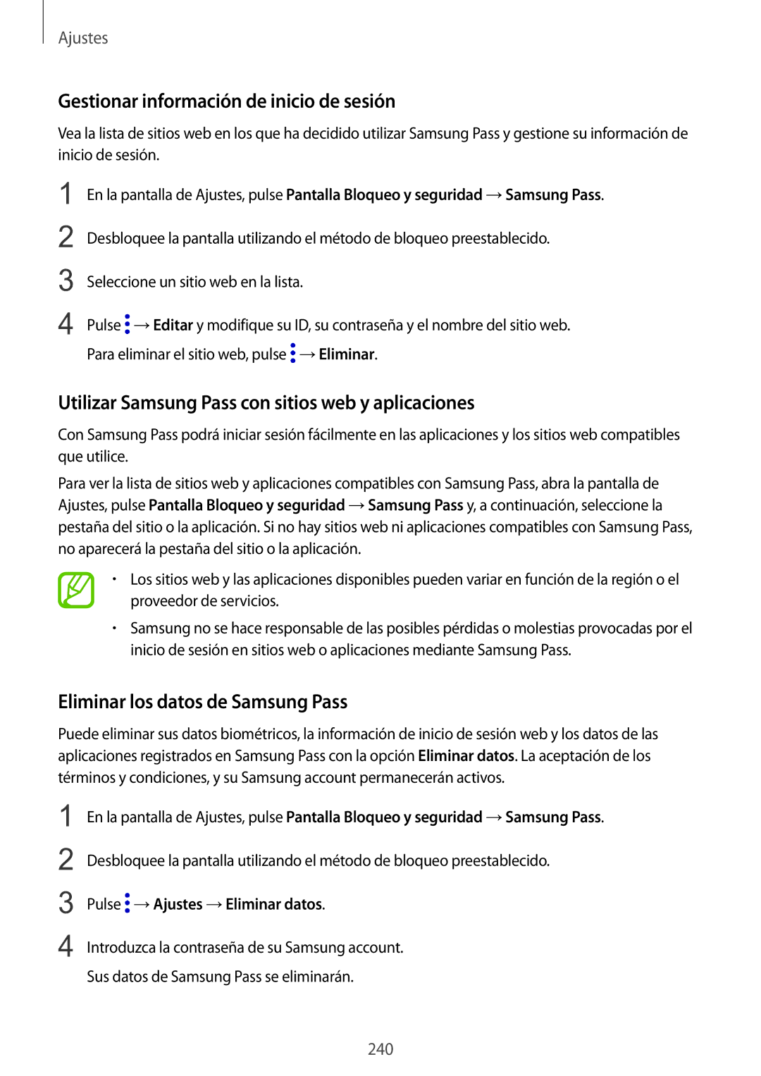 Samsung SM-N950FZKDPHE Gestionar información de inicio de sesión, Utilizar Samsung Pass con sitios web y aplicaciones 