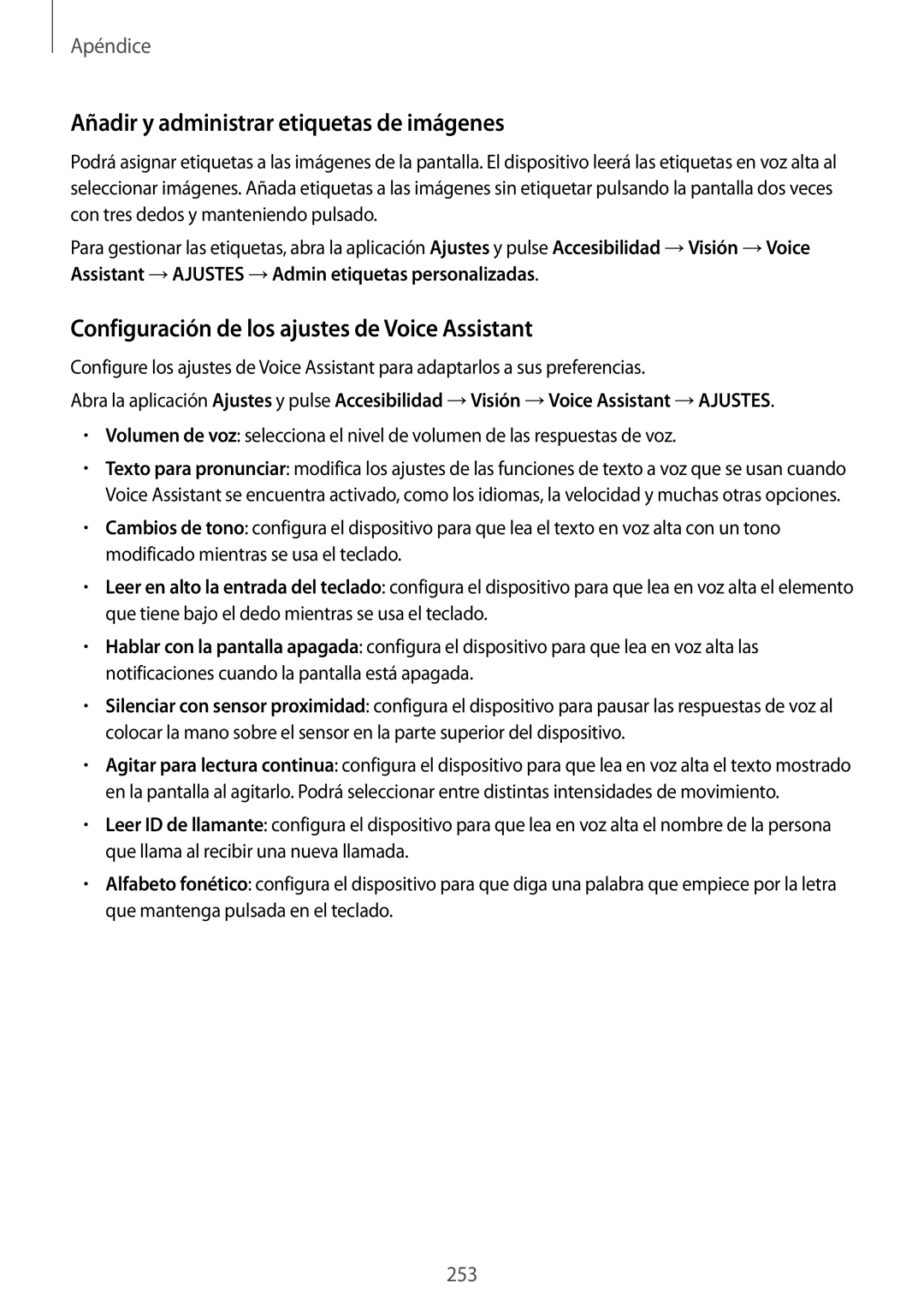 Samsung SM-N950FZDDPHE manual Añadir y administrar etiquetas de imágenes, Configuración de los ajustes de Voice Assistant 