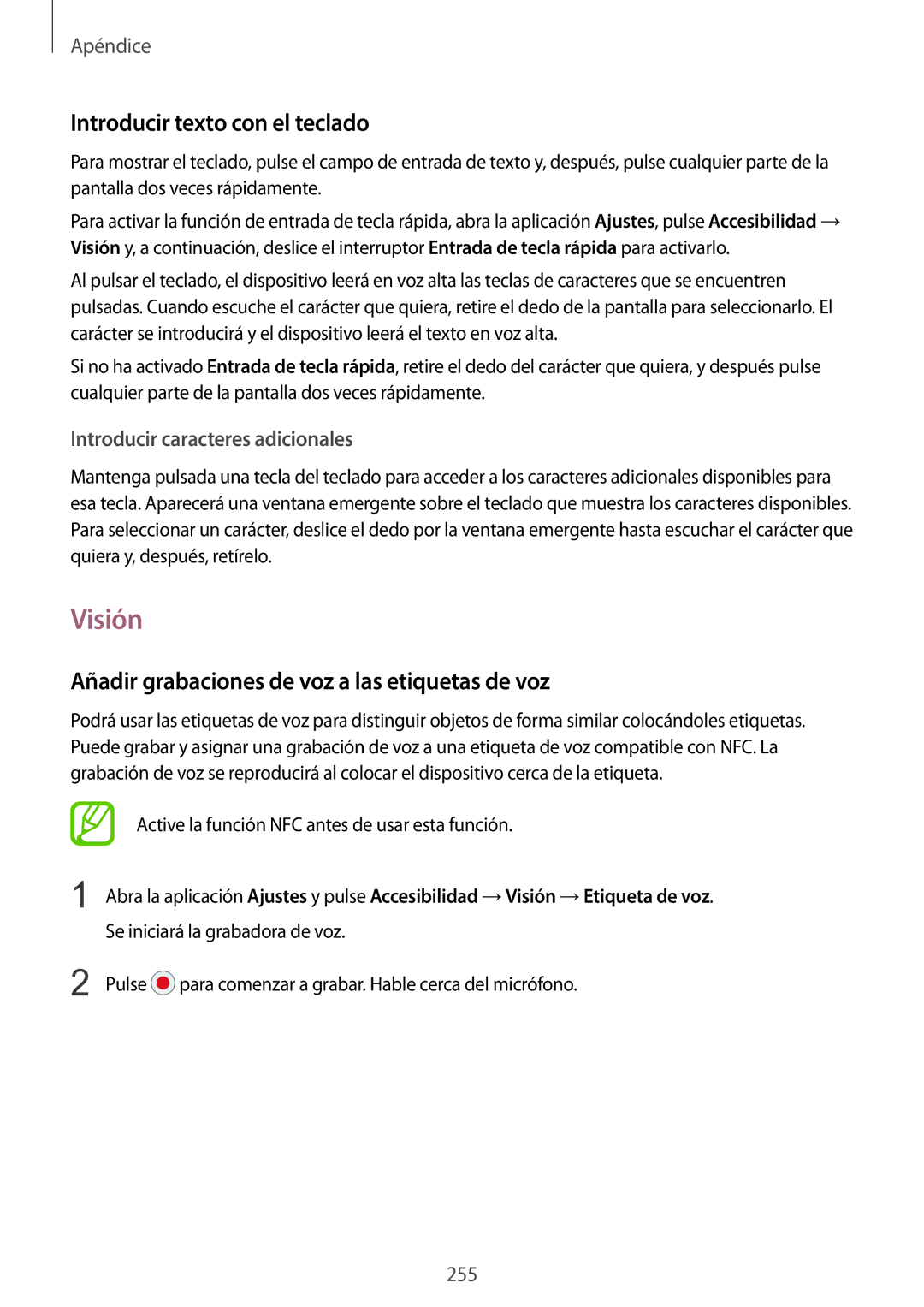 Samsung SM-N950FZDAPHE manual Visión, Introducir texto con el teclado, Añadir grabaciones de voz a las etiquetas de voz 