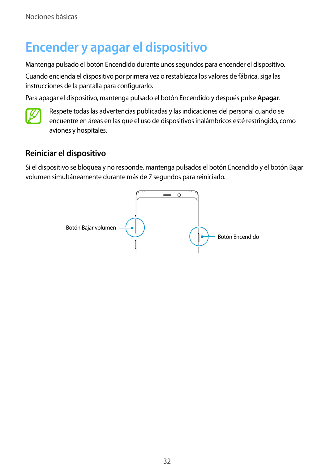 Samsung SM-N950FZKDPHE, SM-N950FZDDPHE, SM-N950FZKAPHE manual Encender y apagar el dispositivo, Reiniciar el dispositivo 