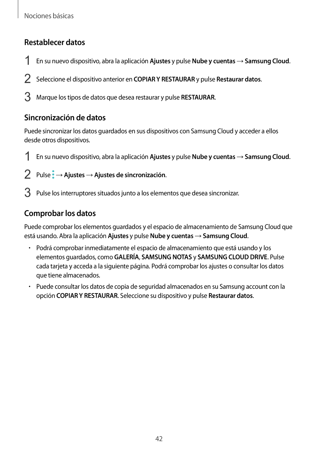 Samsung SM-N950FZKAPHE, SM-N950FZKDPHE, SM-N950FZDDPHE manual Restablecer datos, Sincronización de datos, Comprobar los datos 