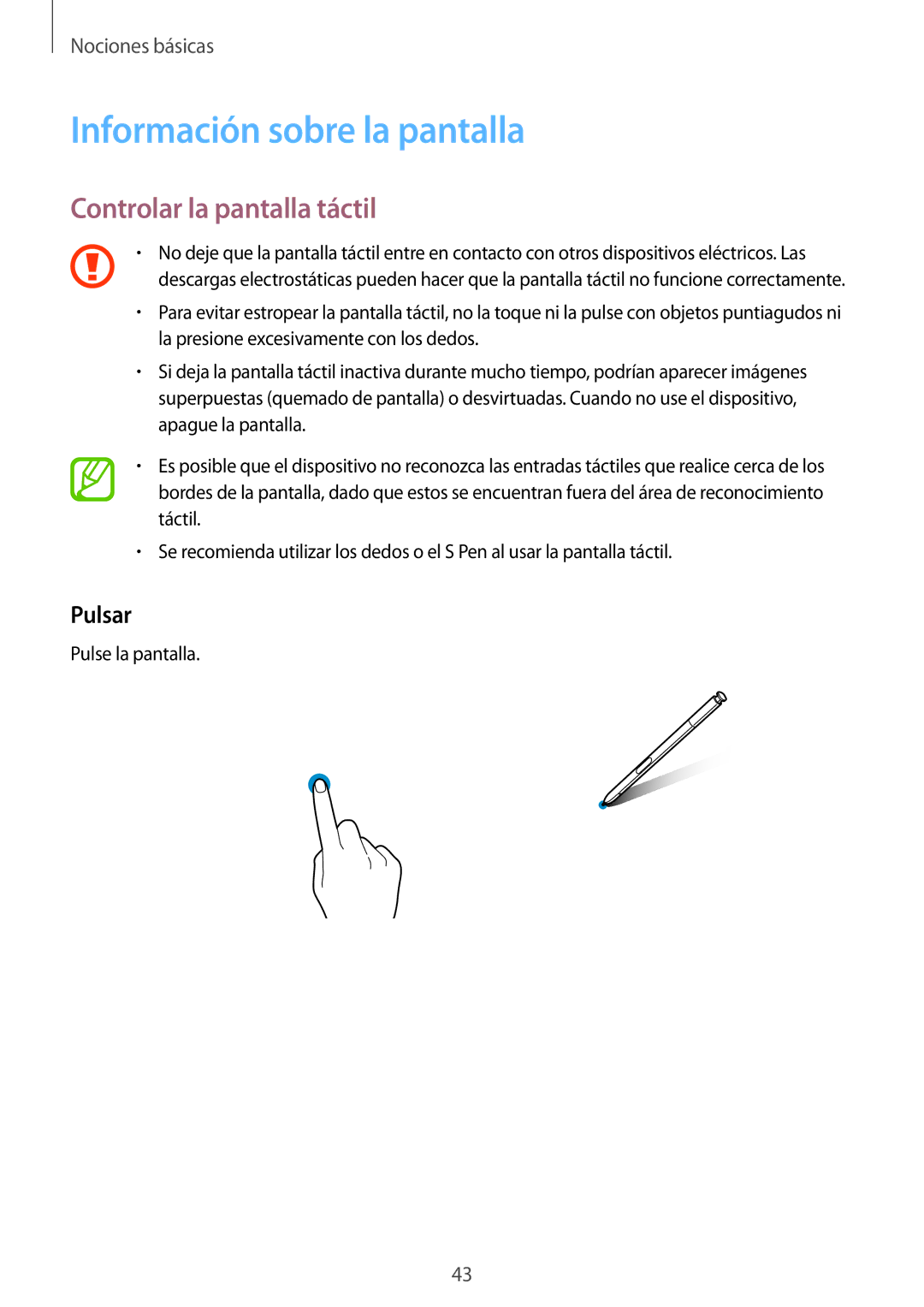 Samsung SM-N950FZDAPHE manual Información sobre la pantalla, Controlar la pantalla táctil, Pulsar, Pulse la pantalla 