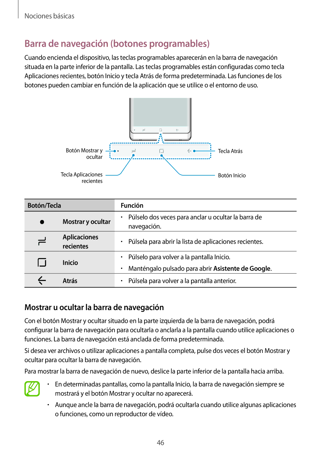 Samsung SM-N950FZKAPHE, SM-N950FZKDPHE Barra de navegación botones programables, Mostrar u ocultar la barra de navegación 