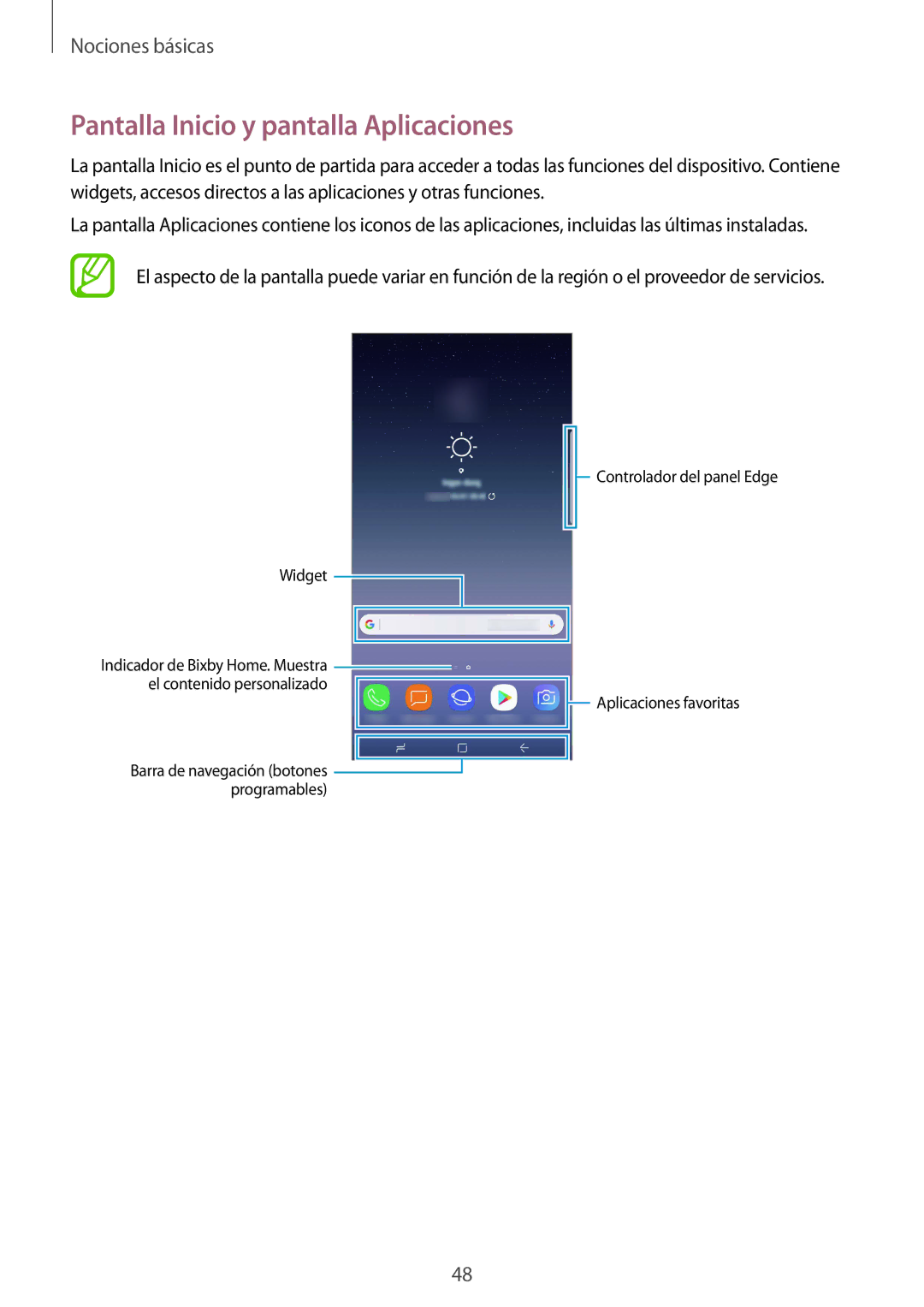 Samsung SM-N950FZKDPHE, SM-N950FZDDPHE, SM-N950FZKAPHE, SM-N950FZDAPHE manual Pantalla Inicio y pantalla Aplicaciones, Widget 