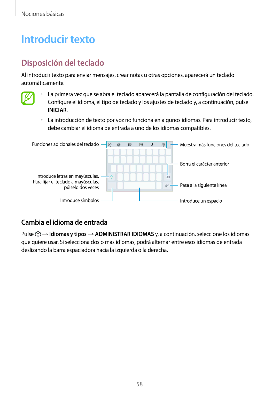 Samsung SM-N950FZKAPHE, SM-N950FZKDPHE manual Introducir texto, Disposición del teclado, Cambia el idioma de entrada 