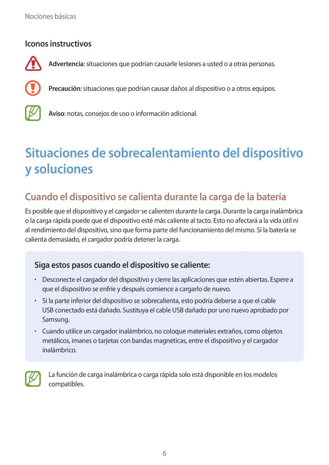 Samsung SM-N950FZKAPHE, SM-N950FZKDPHE manual Iconos instructivos, Siga estos pasos cuando el dispositivo se caliente 