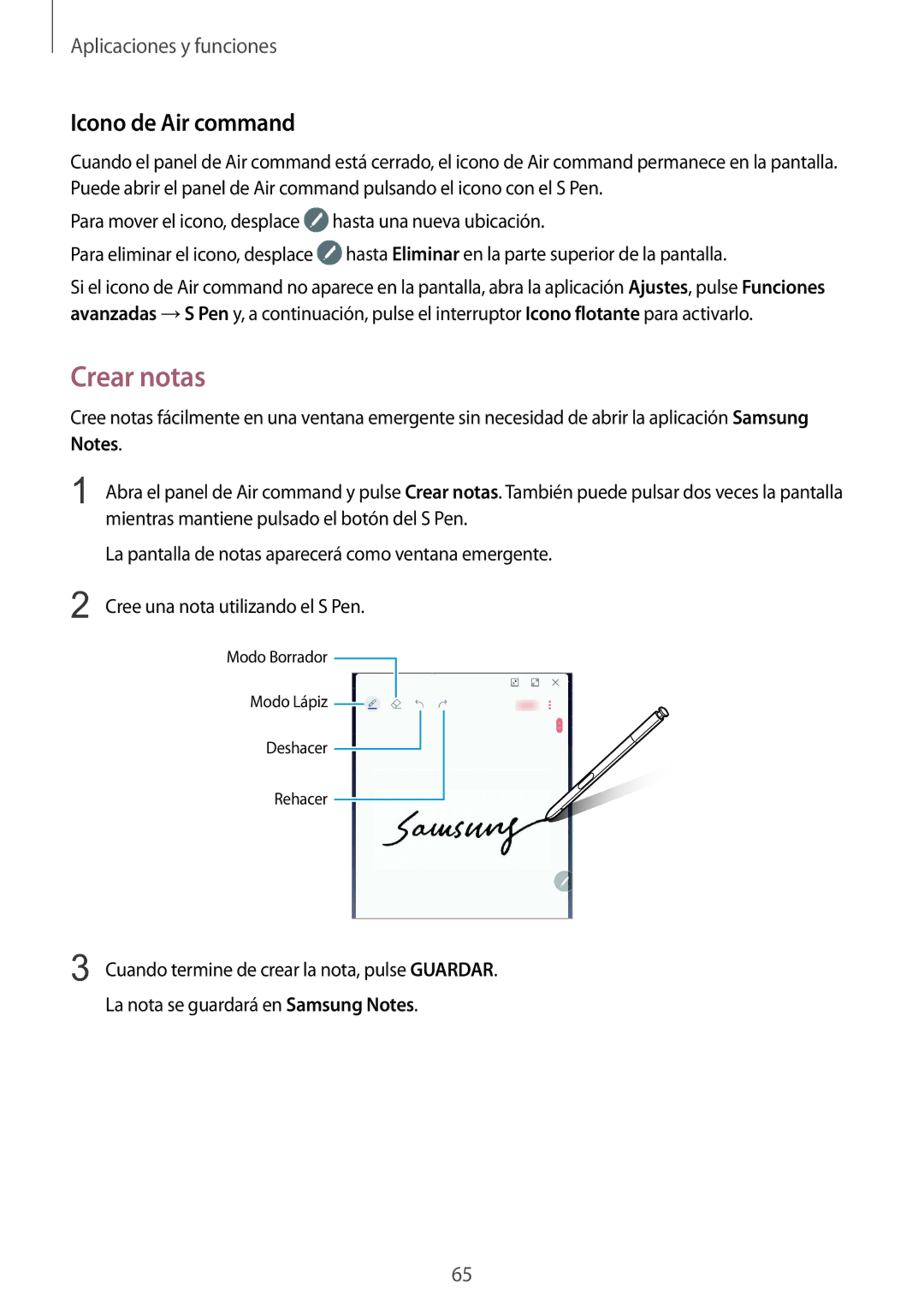 Samsung SM-N950FZDDPHE, SM-N950FZKDPHE, SM-N950FZKAPHE, SM-N950FZDAPHE manual Crear notas, Icono de Air command 