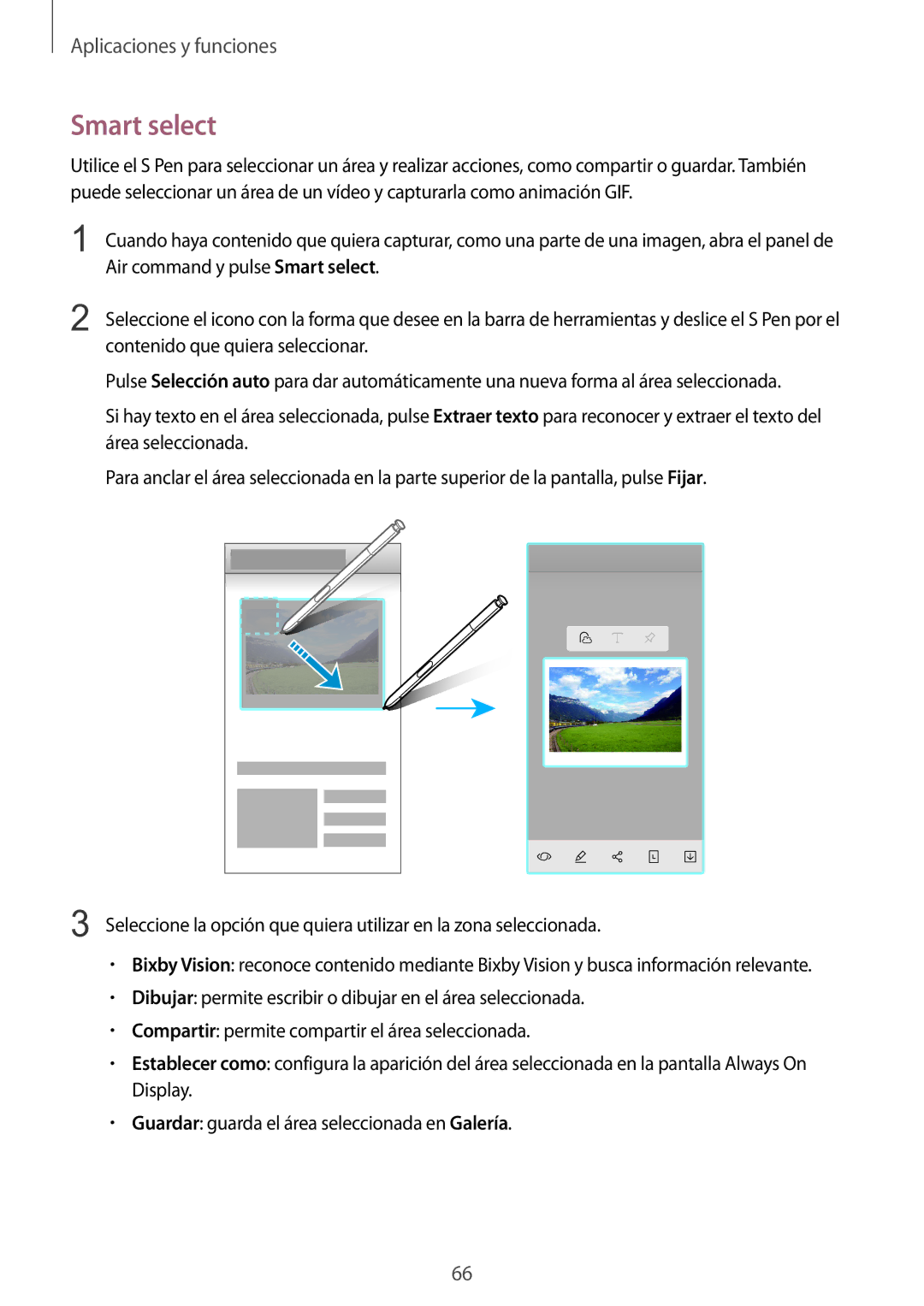 Samsung SM-N950FZKAPHE, SM-N950FZKDPHE manual Air command y pulse Smart select, Contenido que quiera seleccionar 