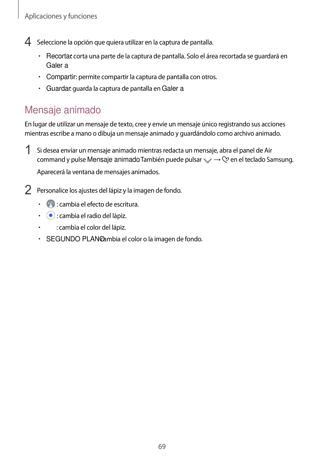 Samsung SM-N950FZDDPHE, SM-N950FZKDPHE, SM-N950FZKAPHE, SM-N950FZDAPHE manual Mensaje animado 