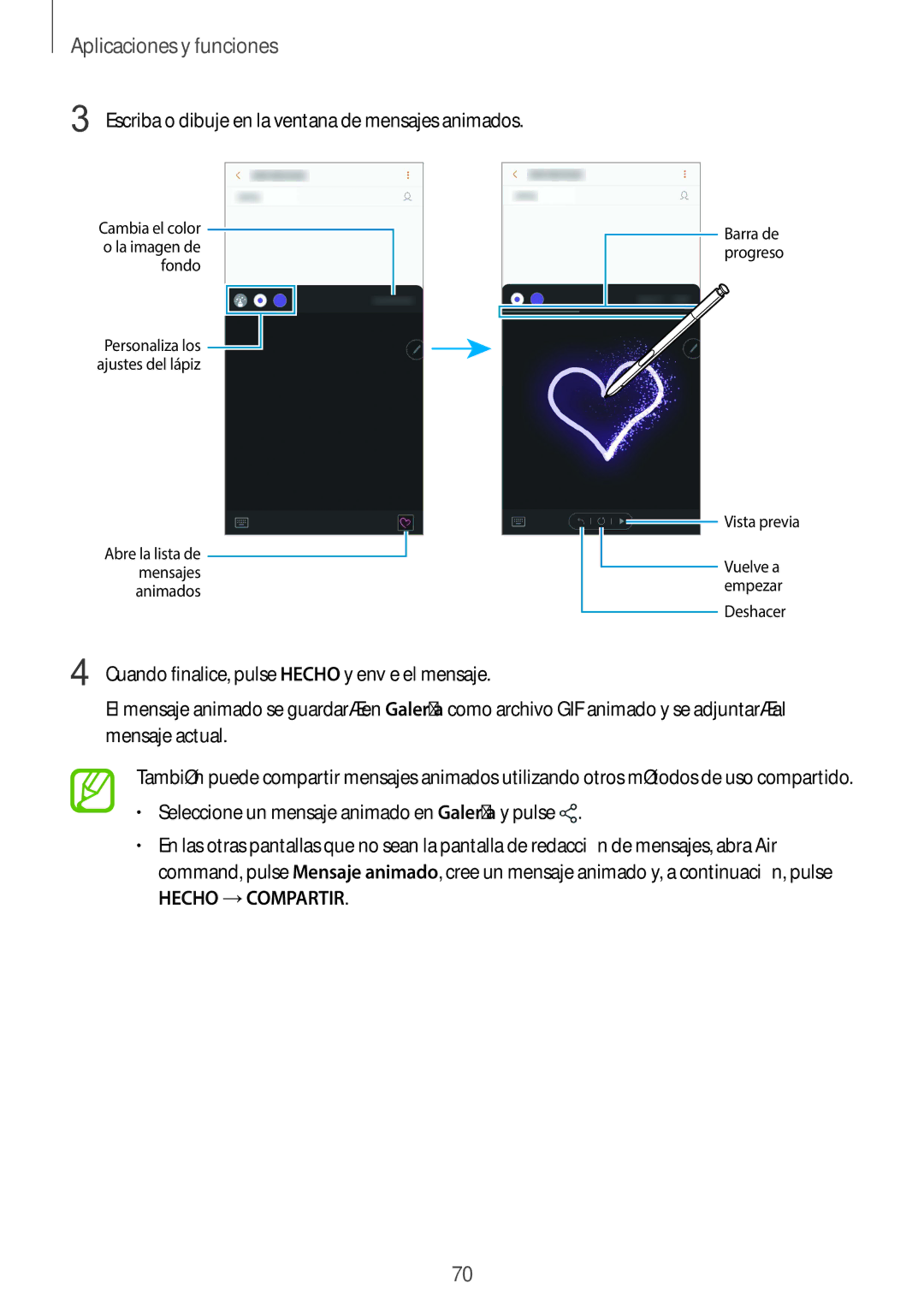 Samsung SM-N950FZKAPHE, SM-N950FZKDPHE, SM-N950FZDDPHE, SM-N950FZDAPHE Escriba o dibuje en la ventana de mensajes animados 