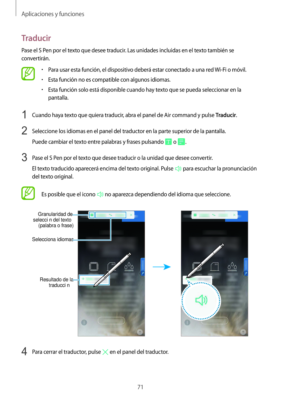 Samsung SM-N950FZDAPHE, SM-N950FZKDPHE, SM-N950FZDDPHE, SM-N950FZKAPHE manual Traducir, Para cerrar el traductor, pulse 