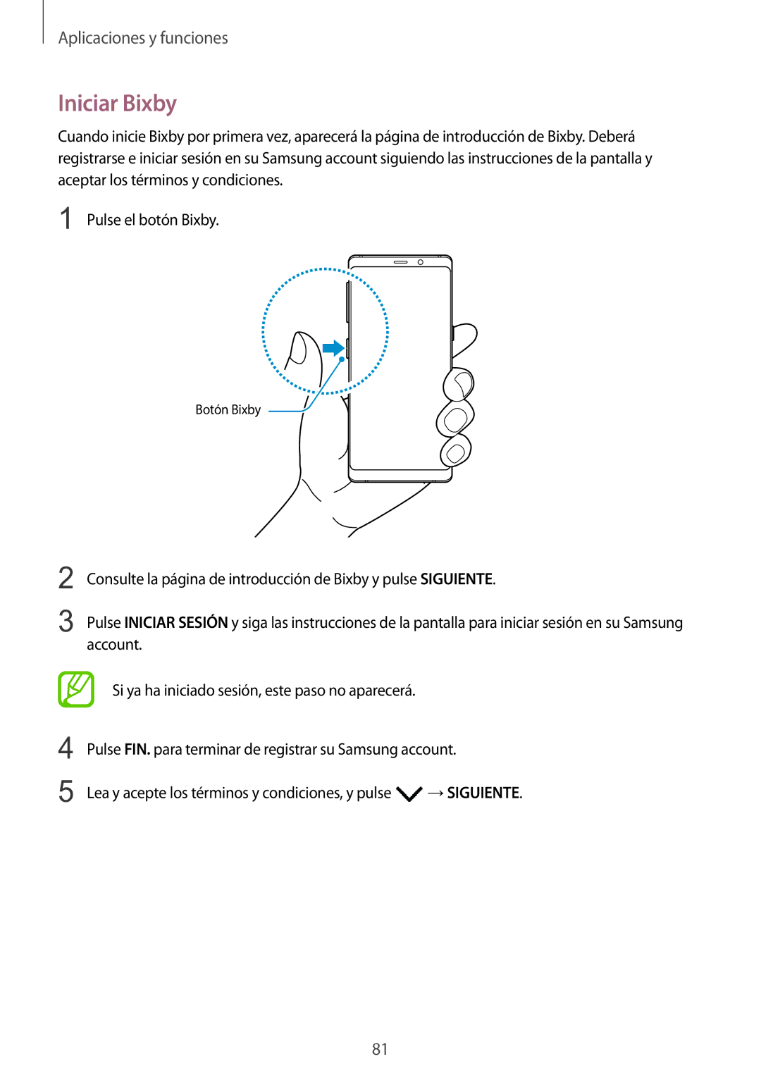 Samsung SM-N950FZDDPHE, SM-N950FZKDPHE, SM-N950FZKAPHE, SM-N950FZDAPHE manual Iniciar Bixby 