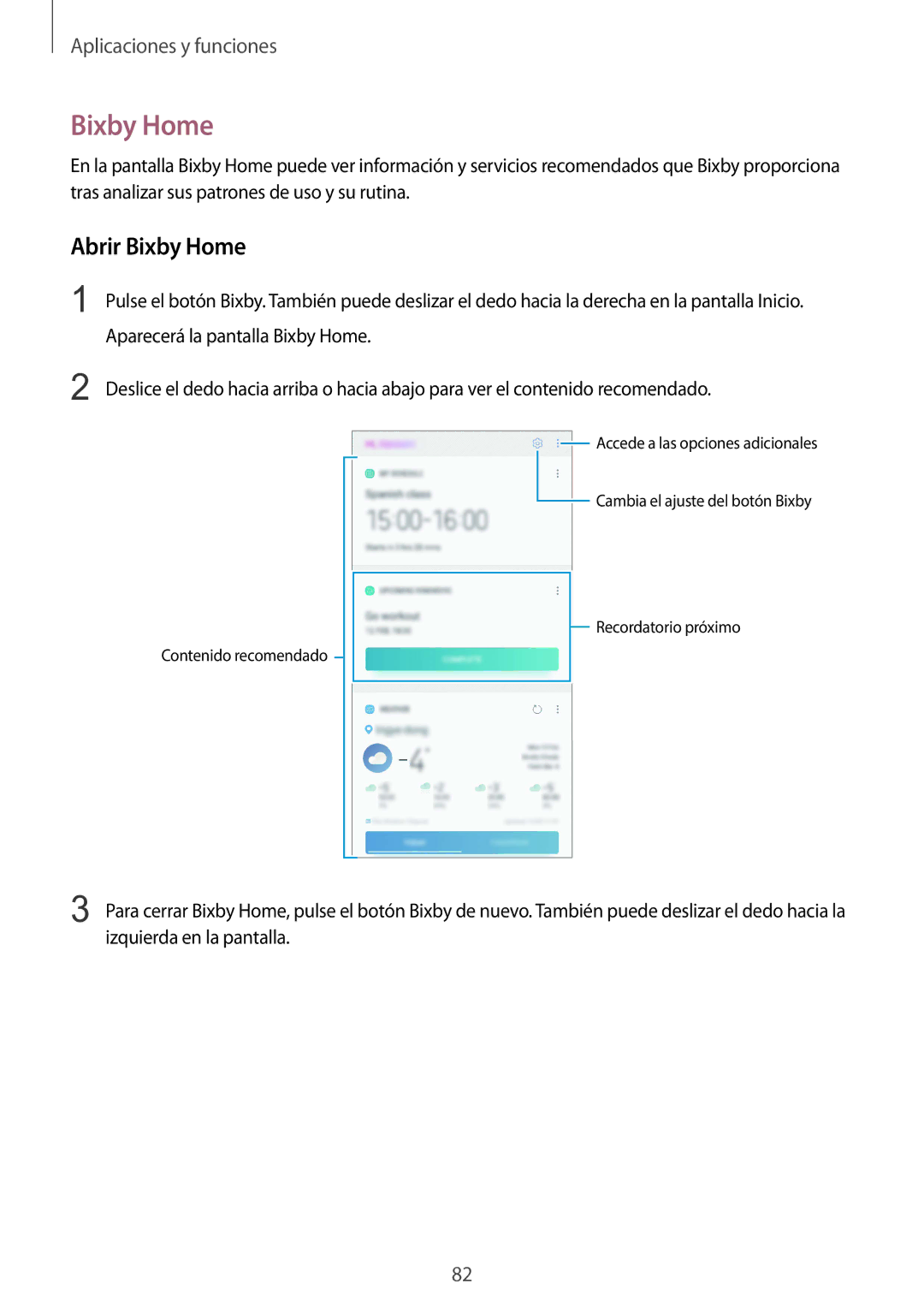 Samsung SM-N950FZKAPHE, SM-N950FZKDPHE, SM-N950FZDDPHE manual Abrir Bixby Home, Aparecerá la pantalla Bixby Home 