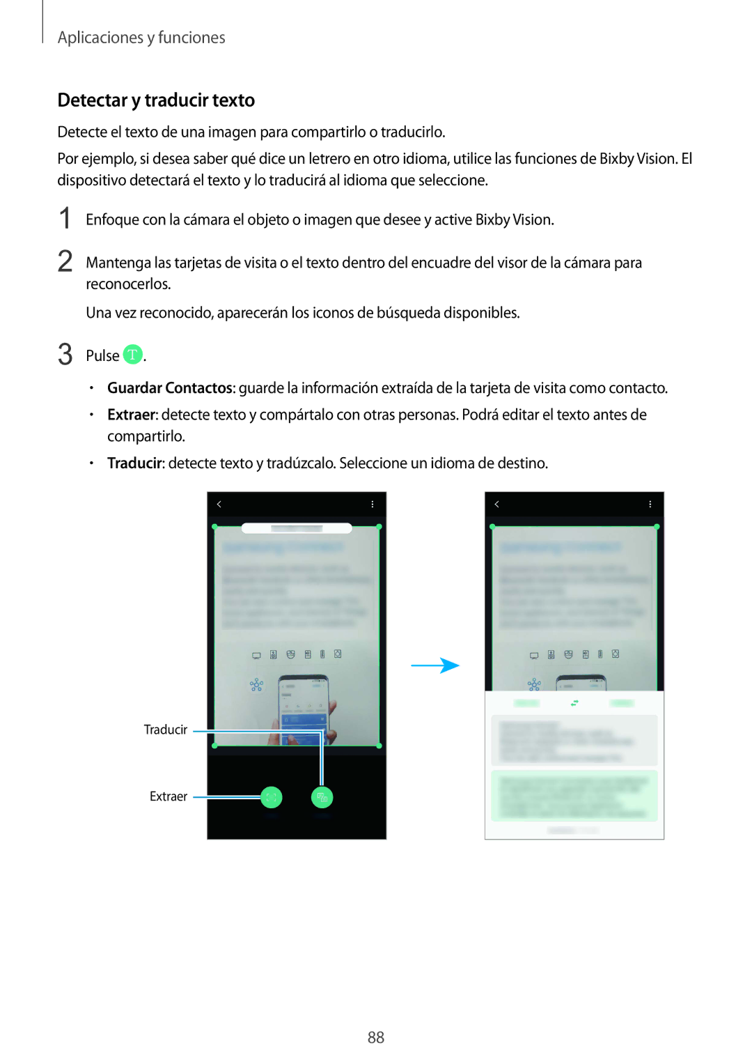 Samsung SM-N950FZKDPHE, SM-N950FZDDPHE, SM-N950FZKAPHE, SM-N950FZDAPHE manual Detectar y traducir texto 