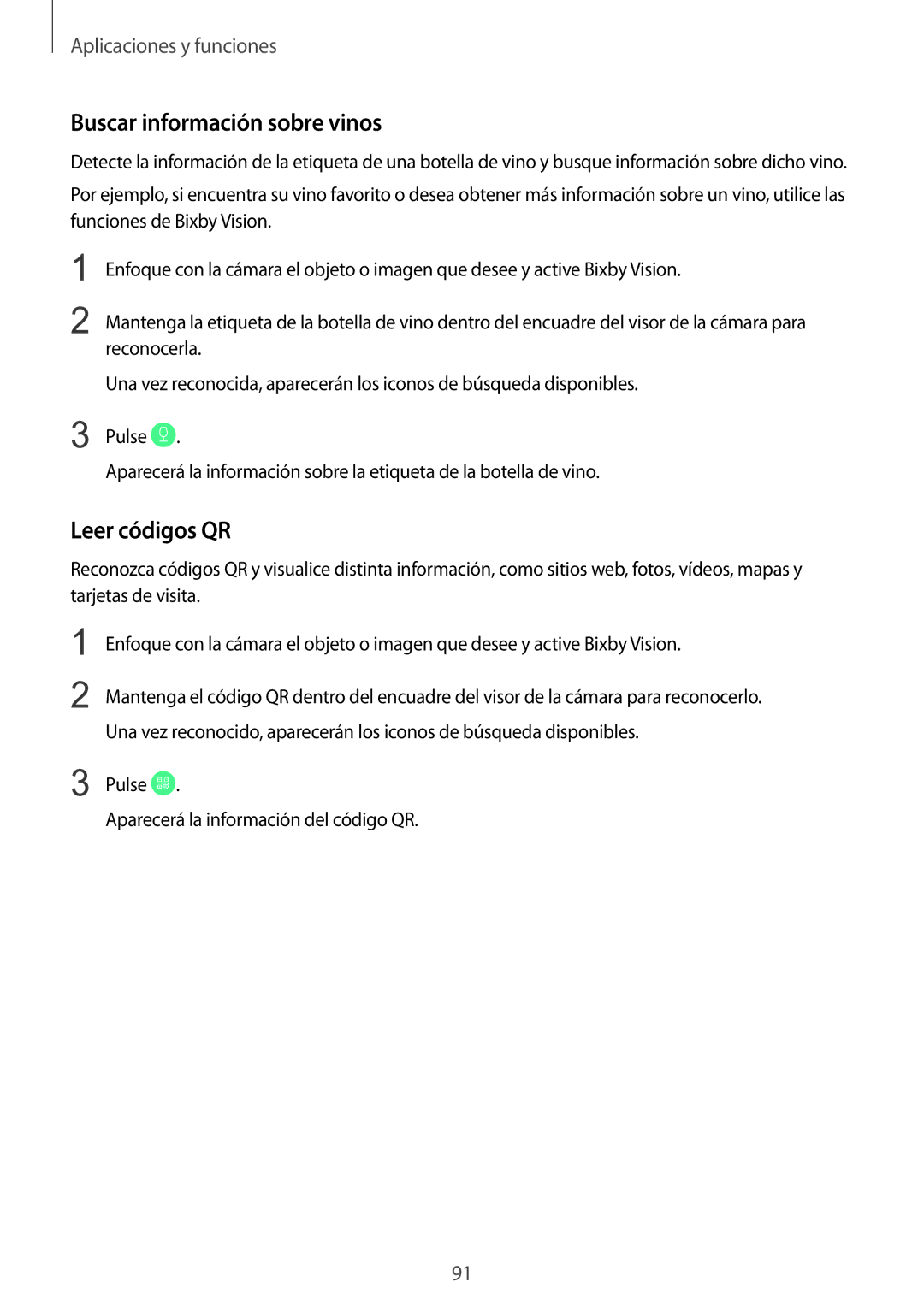 Samsung SM-N950FZDAPHE manual Buscar información sobre vinos, Leer códigos QR, Pulse Aparecerá la información del código QR 