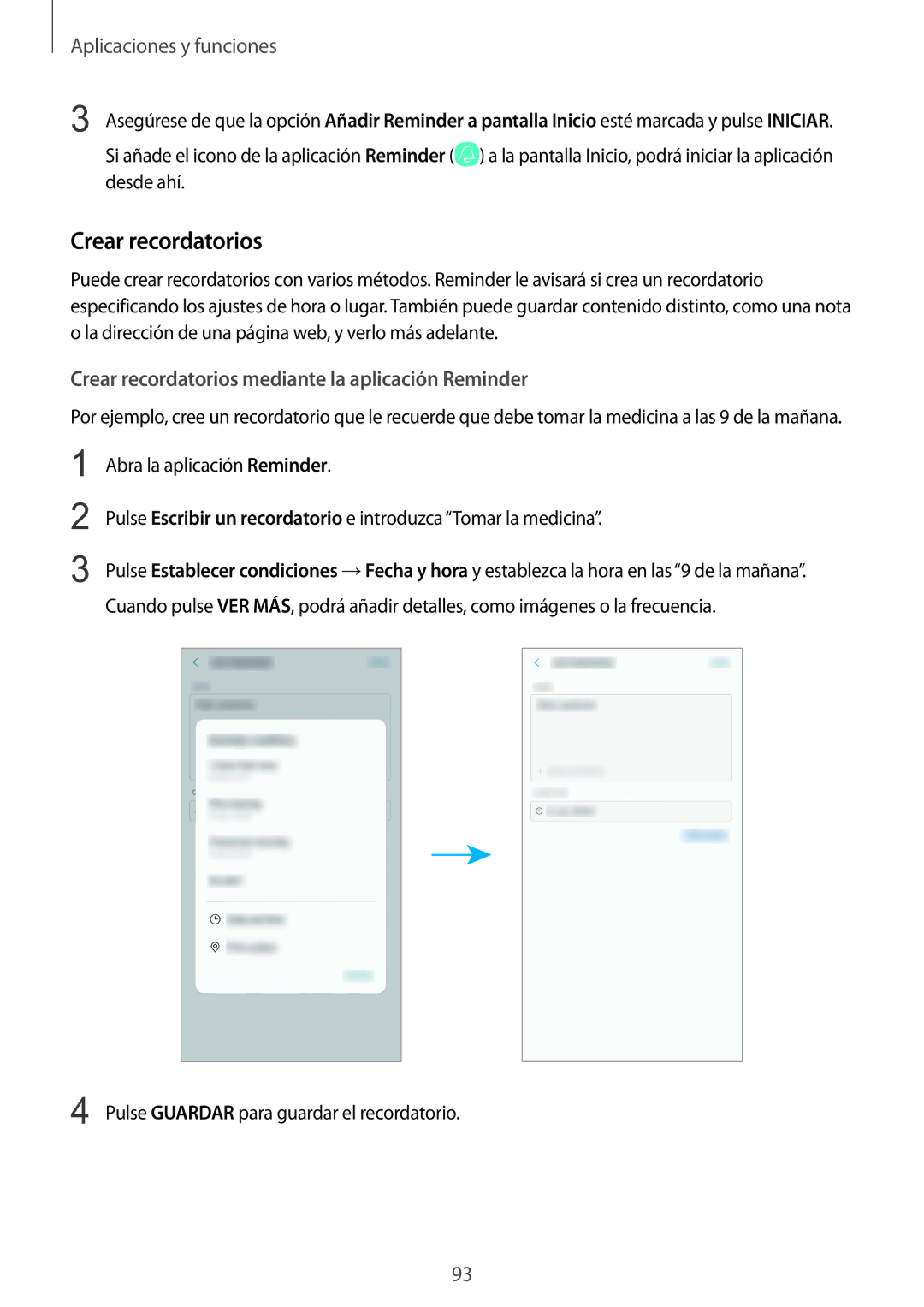 Samsung SM-N950FZDDPHE Crear recordatorios mediante la aplicación Reminder, Pulse Guardar para guardar el recordatorio 