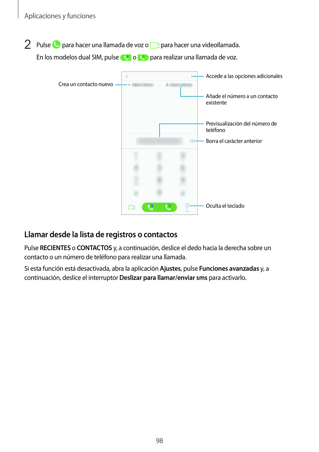 Samsung SM-N950FZKAPHE manual Llamar desde la lista de registros o contactos, Pulse Para hacer una llamada de voz o 