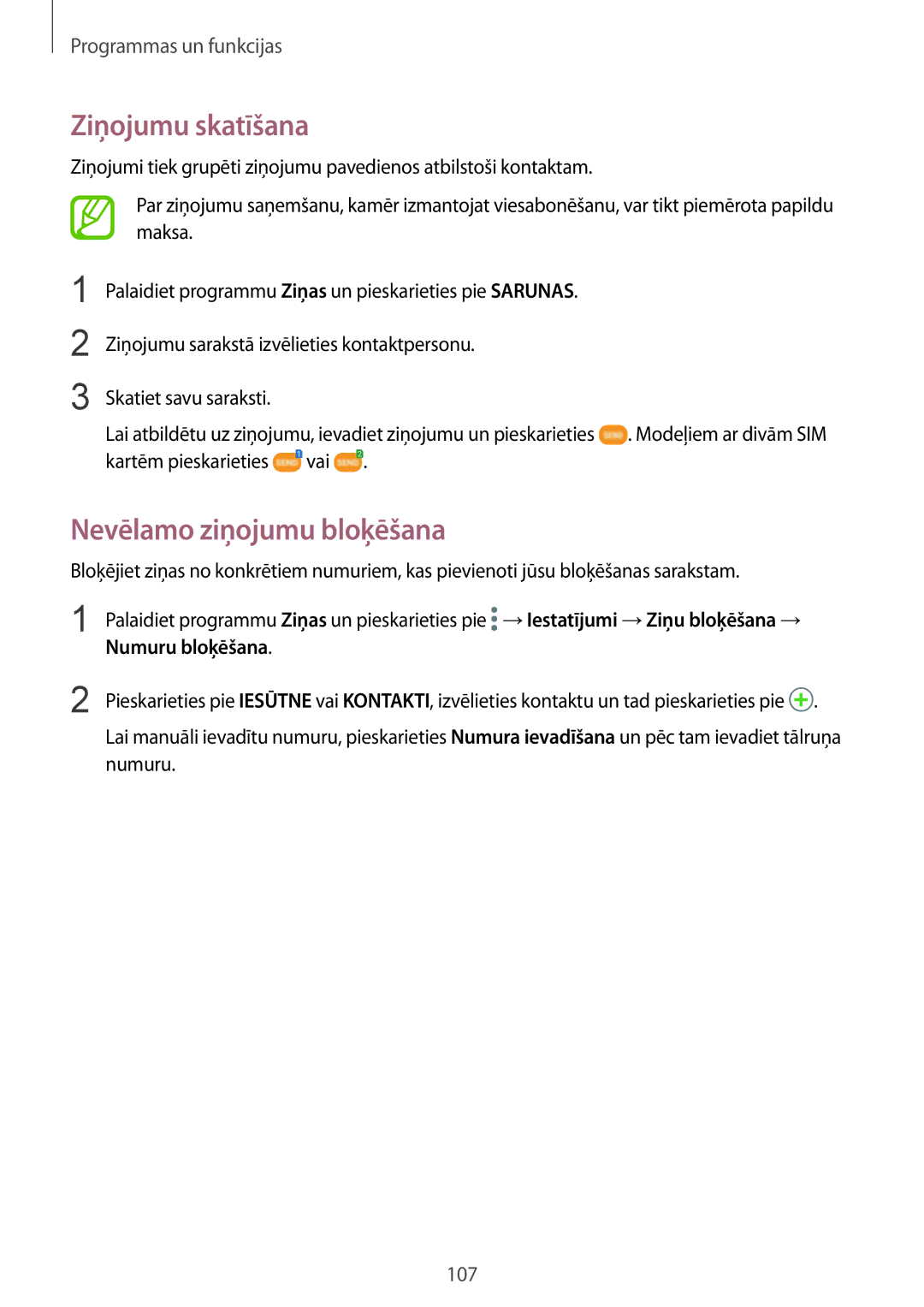 Samsung SM-N950FZDDSEB, SM-N950FZKDSEB manual Ziņojumu skatīšana, Nevēlamo ziņojumu bloķēšana, Numuru bloķēšana 