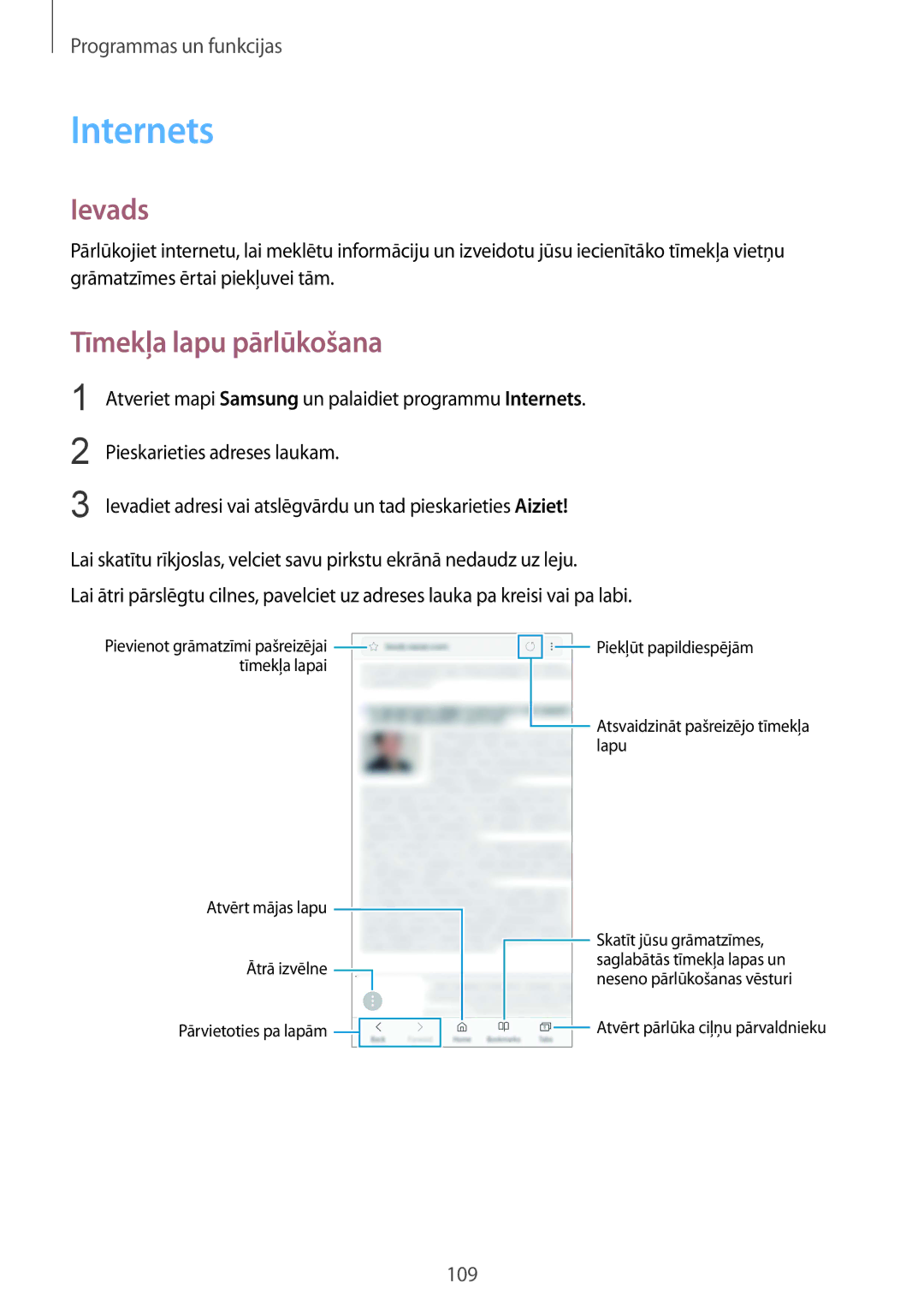 Samsung SM-N950FZDDSEB, SM-N950FZKDSEB manual Internets, Tīmekļa lapu pārlūkošana 