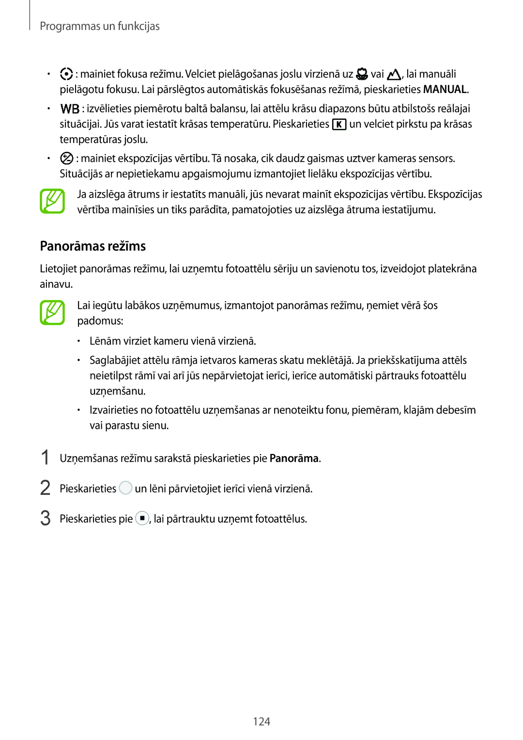 Samsung SM-N950FZKDSEB, SM-N950FZDDSEB manual Panorāmas režīms 