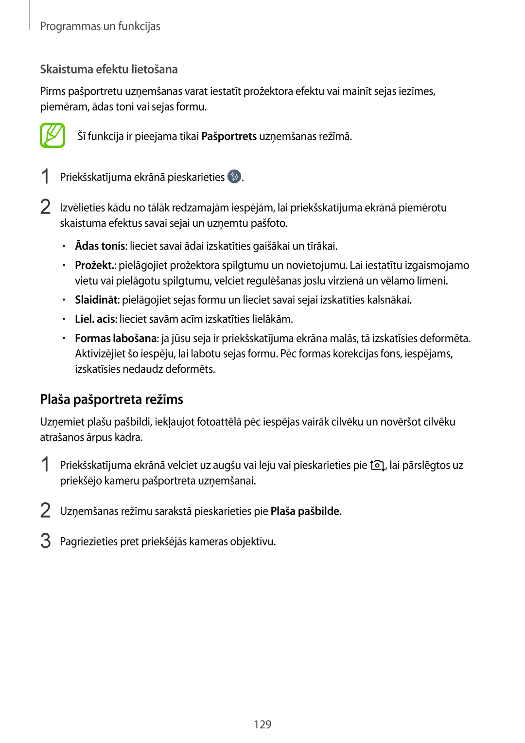 Samsung SM-N950FZDDSEB, SM-N950FZKDSEB manual Plaša pašportreta režīms, Skaistuma efektu lietošana 