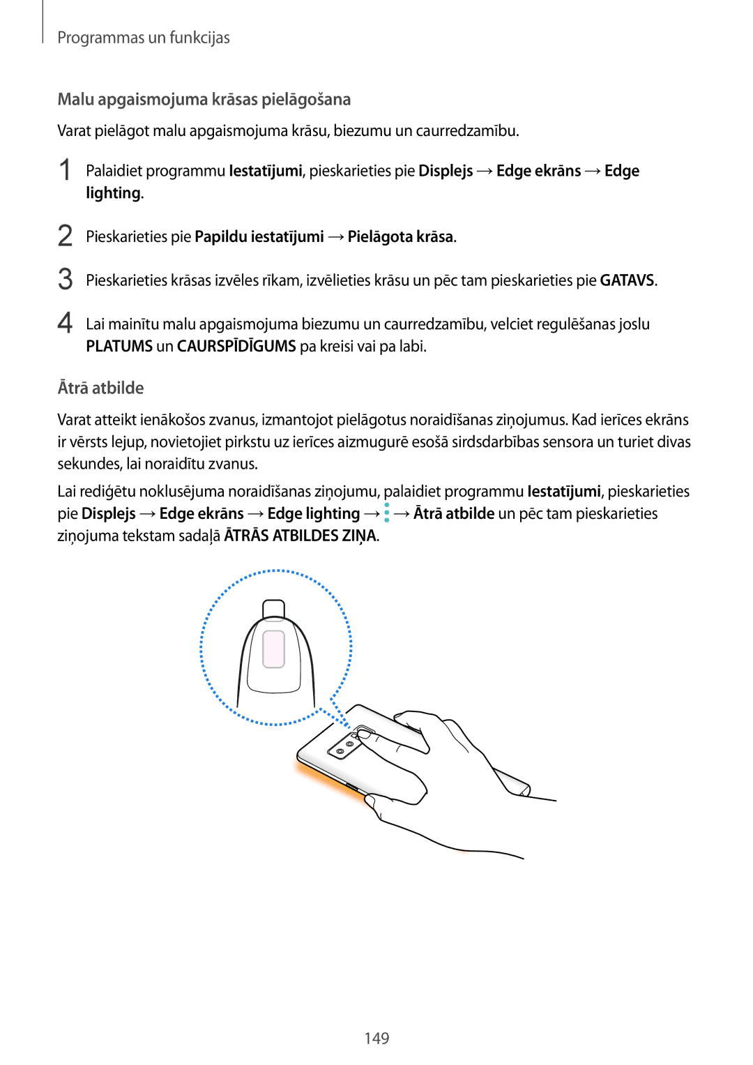 Samsung SM-N950FZDDSEB, SM-N950FZKDSEB manual Malu apgaismojuma krāsas pielāgošana, Ātrā atbilde 