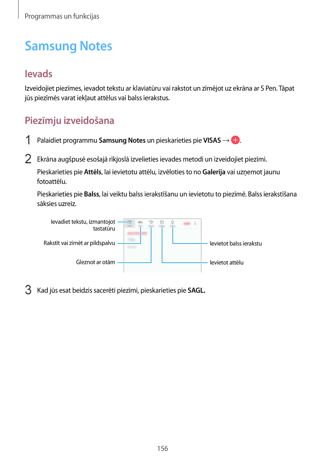 Samsung SM-N950FZKDSEB, SM-N950FZDDSEB manual Samsung Notes, Piezīmju izveidošana 