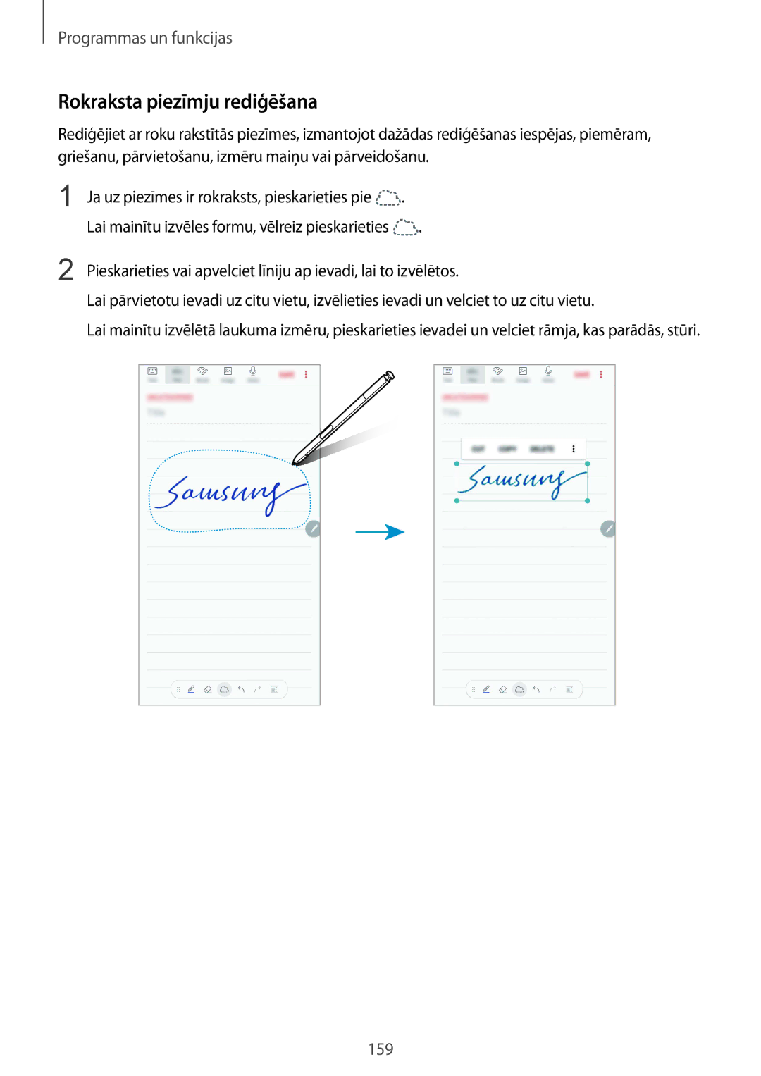 Samsung SM-N950FZDDSEB, SM-N950FZKDSEB manual Rokraksta piezīmju rediģēšana 