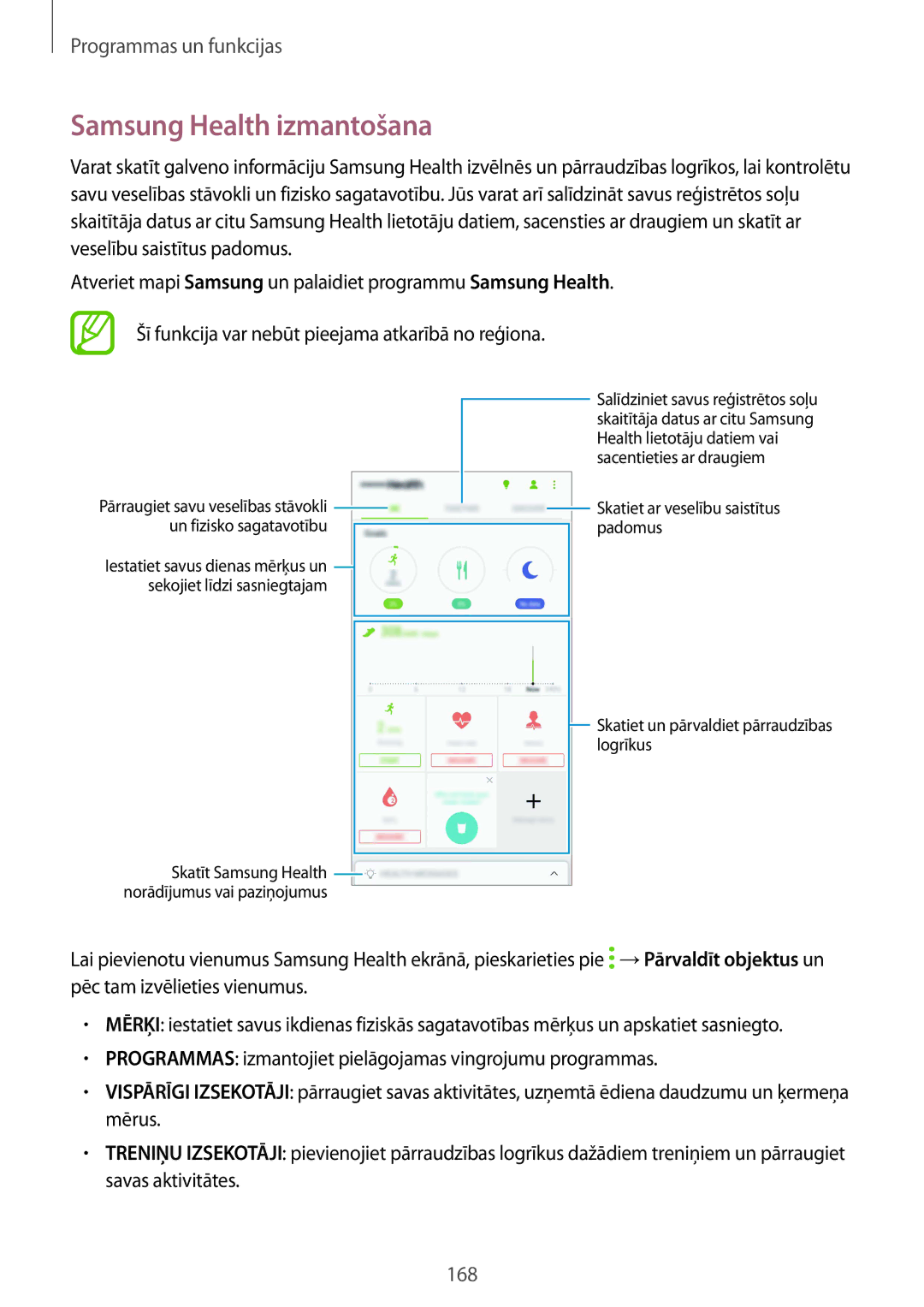 Samsung SM-N950FZKDSEB, SM-N950FZDDSEB manual Samsung Health izmantošana 