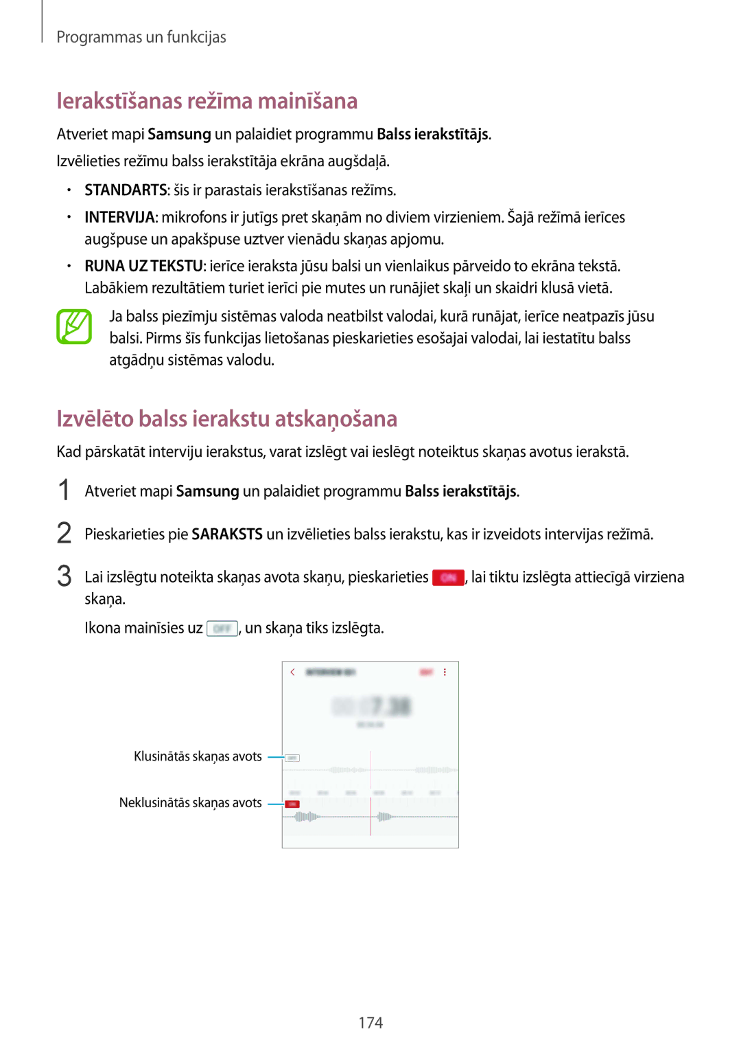 Samsung SM-N950FZKDSEB, SM-N950FZDDSEB manual Ierakstīšanas režīma mainīšana, Izvēlēto balss ierakstu atskaņošana 