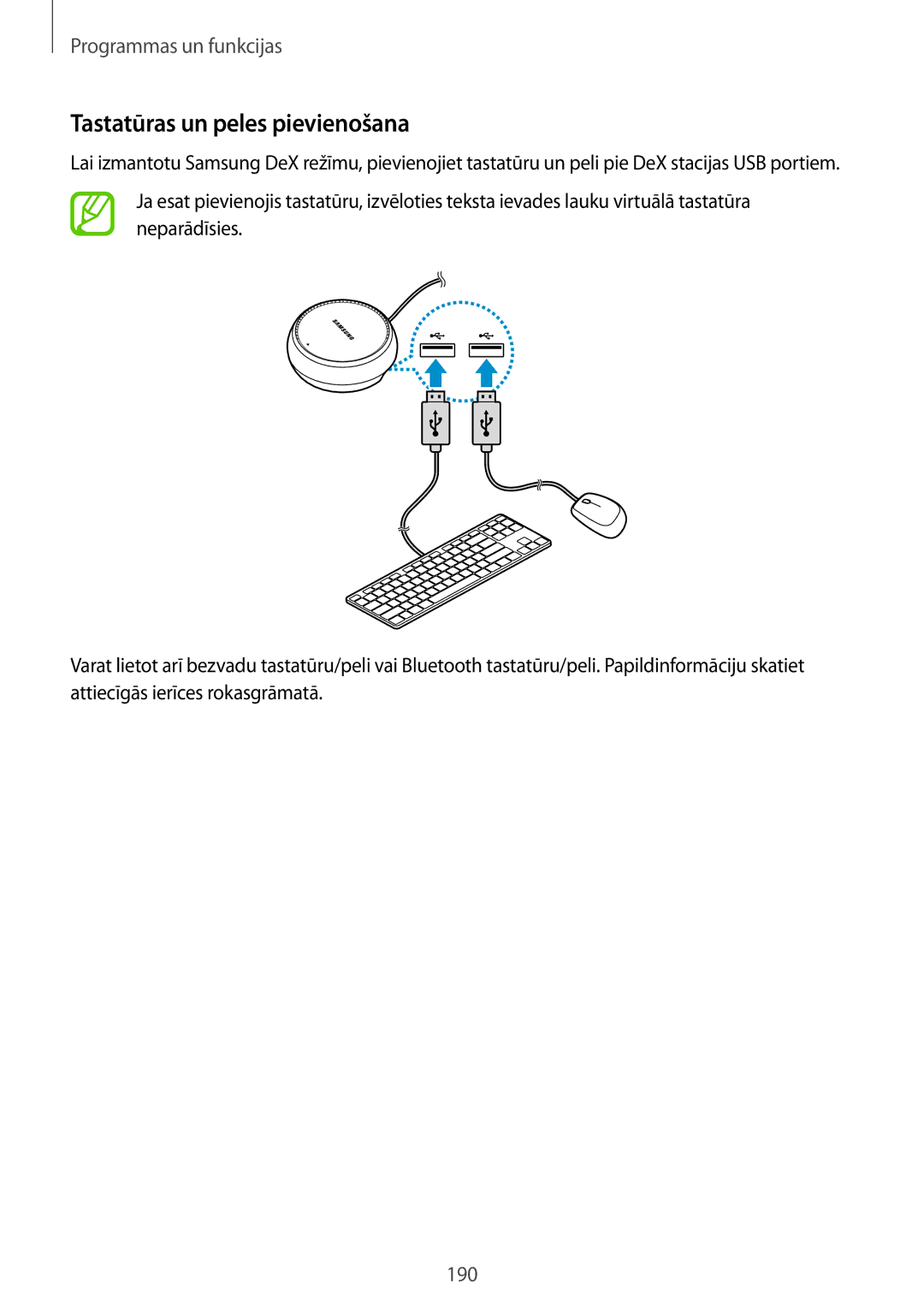 Samsung SM-N950FZKDSEB, SM-N950FZDDSEB manual Tastatūras un peles pievienošana 