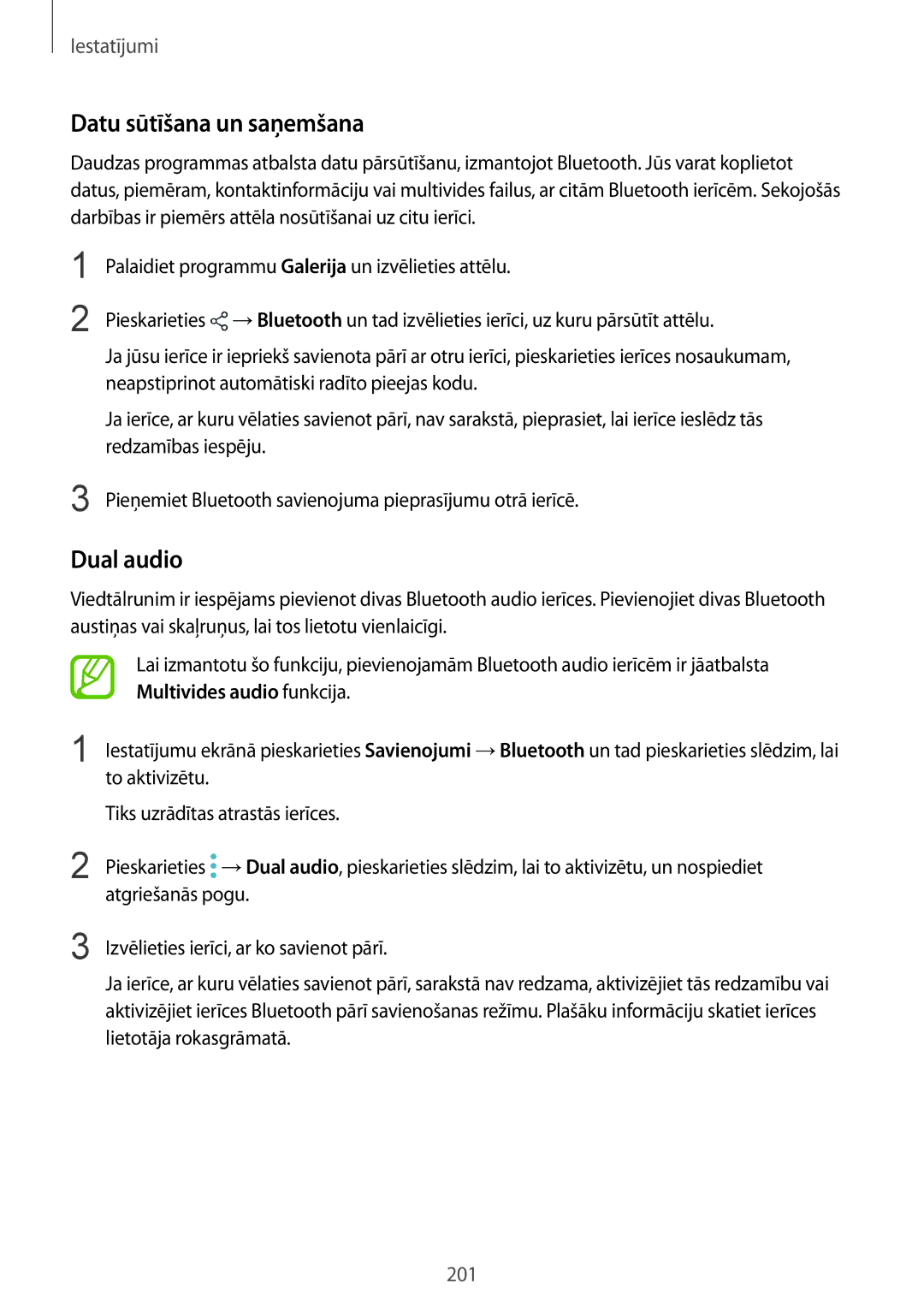 Samsung SM-N950FZDDSEB, SM-N950FZKDSEB manual Datu sūtīšana un saņemšana, Dual audio 