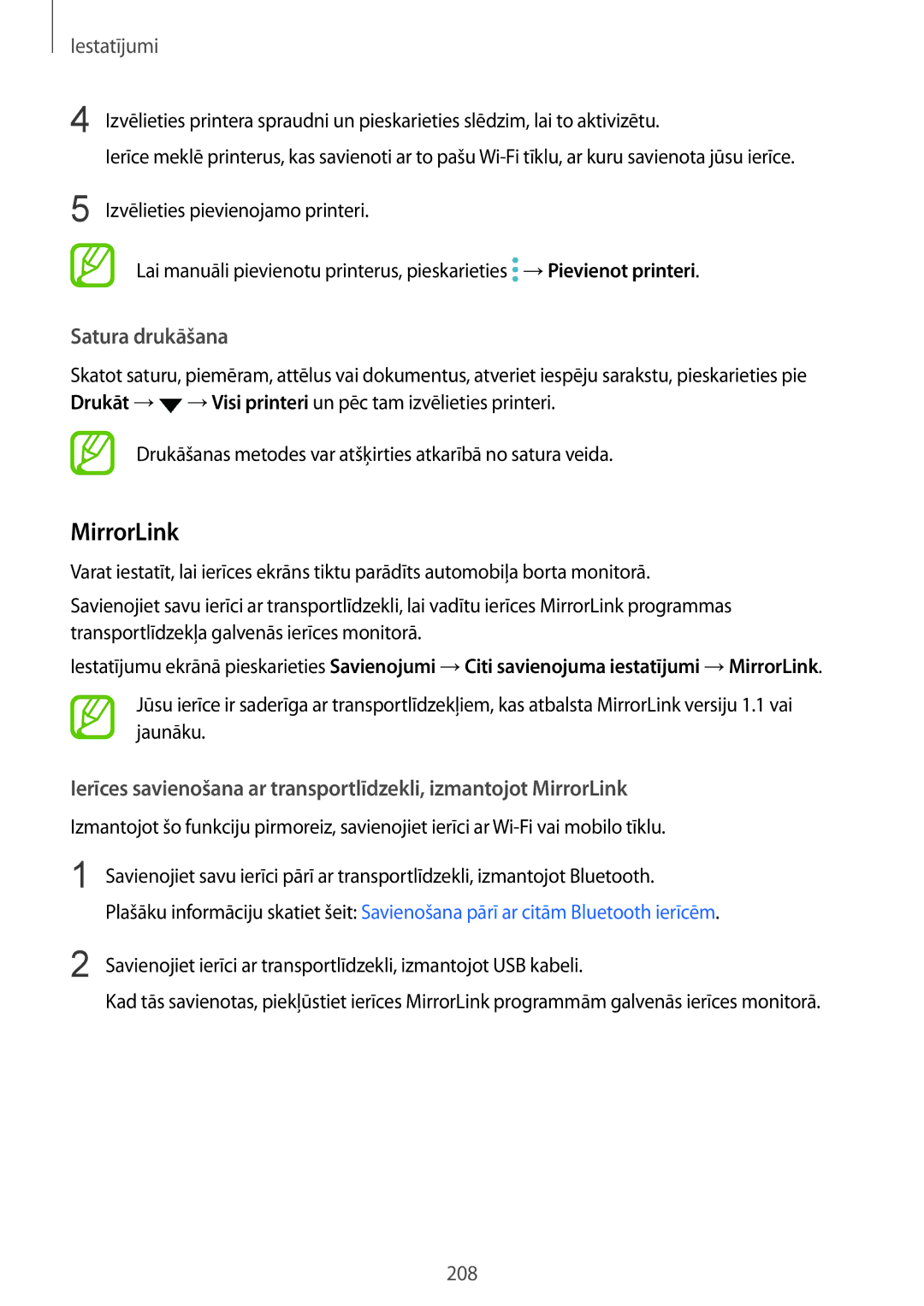 Samsung SM-N950FZKDSEB, SM-N950FZDDSEB manual MirrorLink, Satura drukāšana, Izvēlieties pievienojamo printeri 