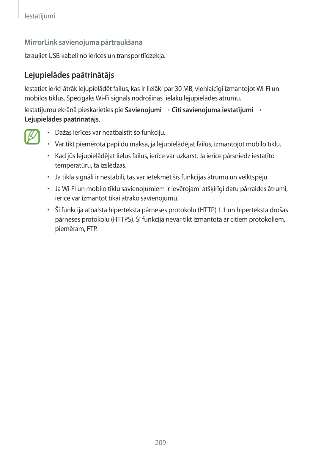 Samsung SM-N950FZDDSEB, SM-N950FZKDSEB manual Lejupielādes paātrinātājs, MirrorLink savienojuma pārtraukšana 