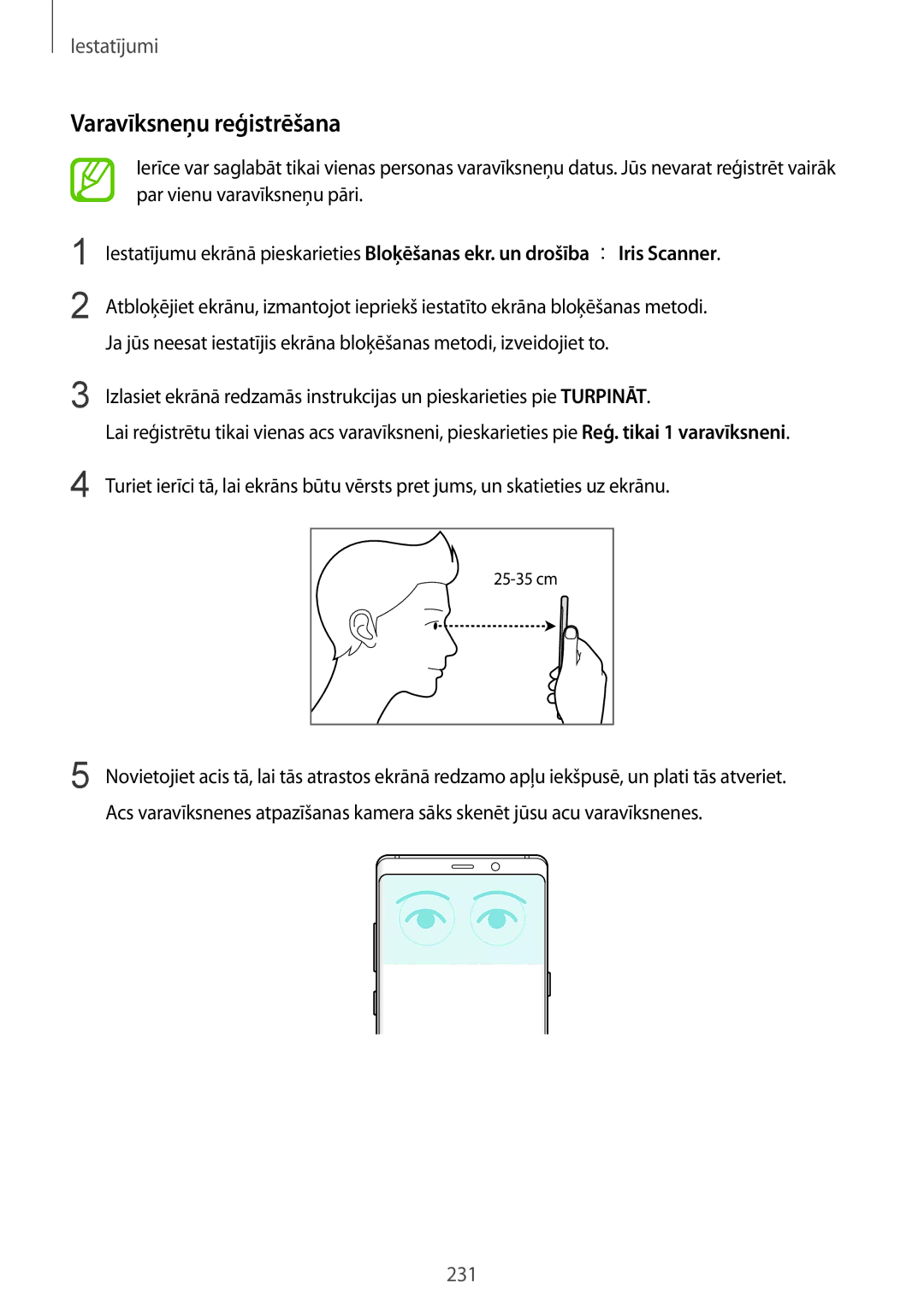 Samsung SM-N950FZDDSEB, SM-N950FZKDSEB manual Varavīksneņu reģistrēšana 