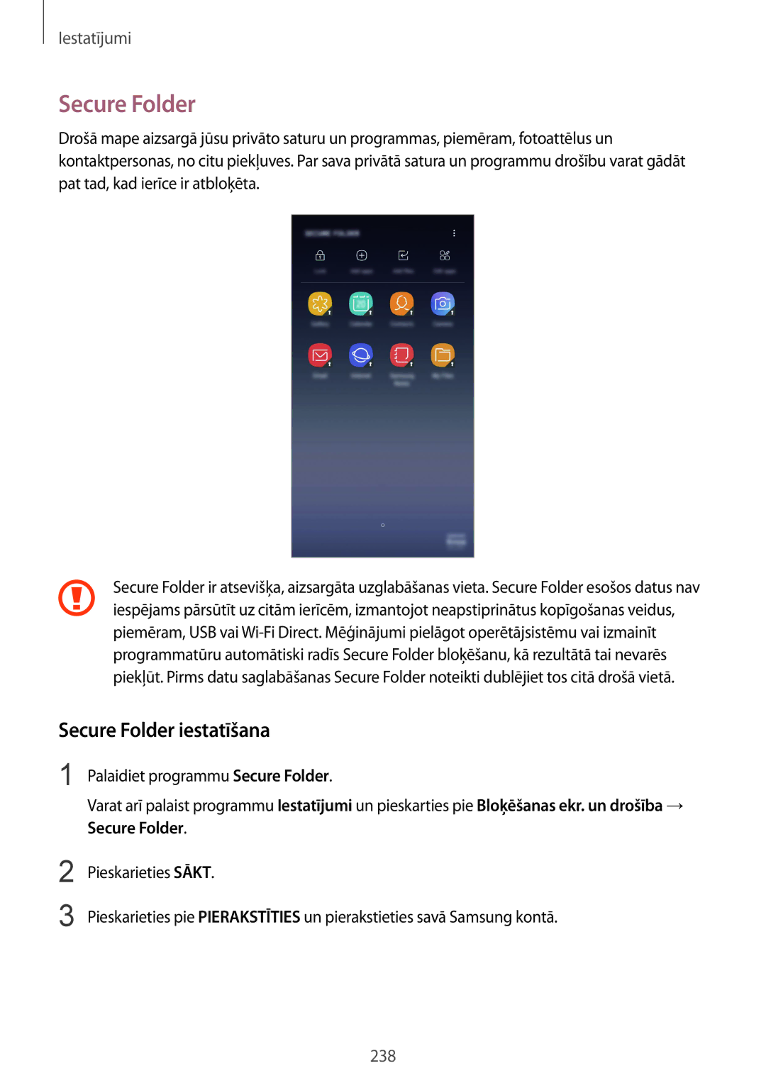 Samsung SM-N950FZKDSEB, SM-N950FZDDSEB manual Secure Folder iestatīšana 