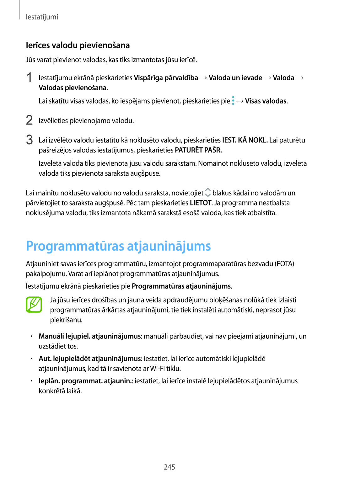 Samsung SM-N950FZDDSEB, SM-N950FZKDSEB Programmatūras atjauninājums, Ierīces valodu pievienošana, Valodas pievienošana 