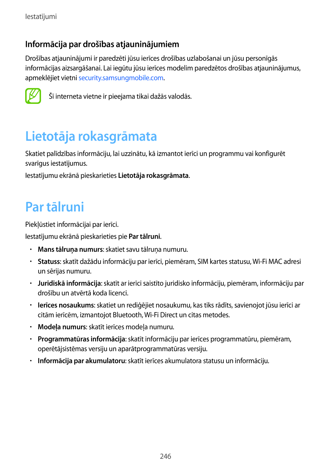 Samsung SM-N950FZKDSEB, SM-N950FZDDSEB manual Lietotāja rokasgrāmata, Par tālruni, Informācija par drošības atjauninājumiem 